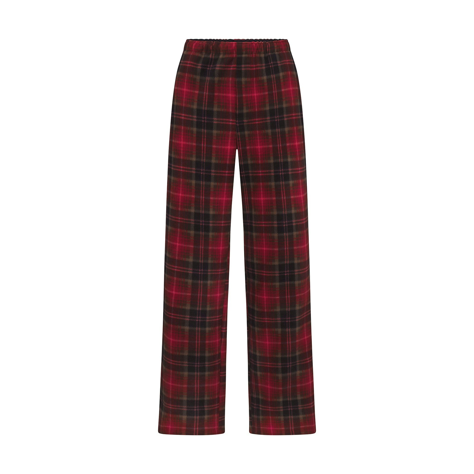 FLEECE SLEEP UNISEX SLEEP SET | CRANBERRY PLAID ON A MODEL FRONT VIEW