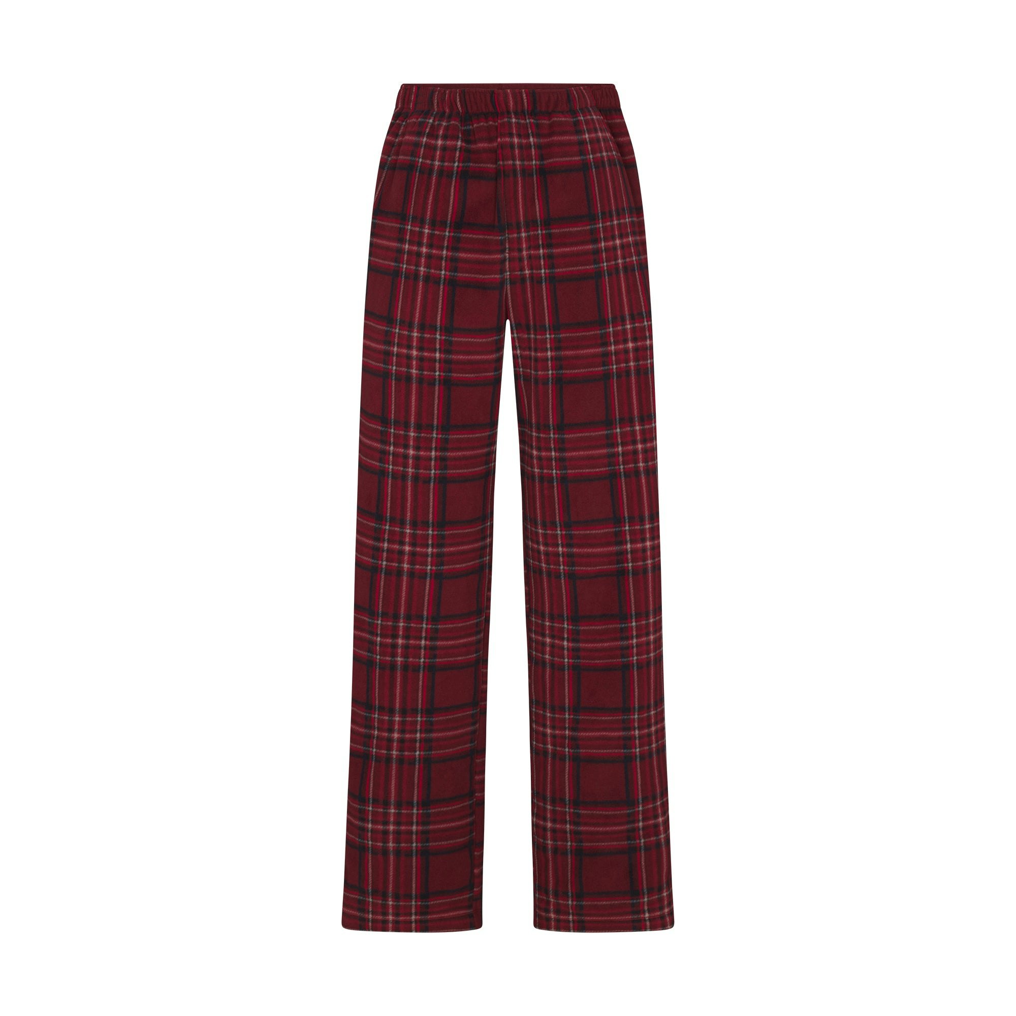 FLEECE SLEEP UNISEX SLEEP SET | MERLOT RED PLAID FLAT ON A WHITE BACKGROUND | FLT
