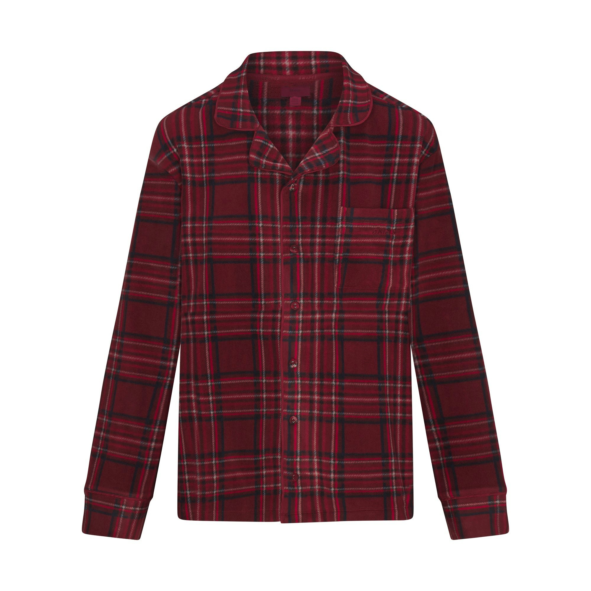 FLEECE SLEEP UNISEX SLEEP SET | MERLOT RED PLAID FLAT ON A WHITE BACKGROUND | FLT