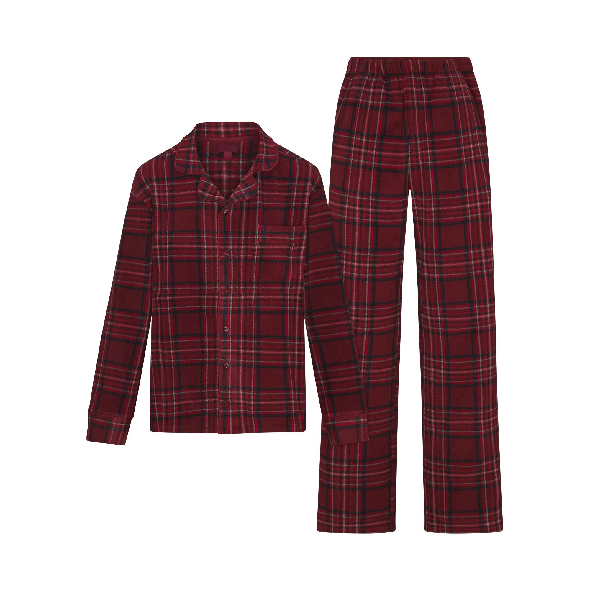 FLEECE SLEEP UNISEX SLEEP SET | MERLOT RED PLAID FLAT ON A WHITE BACKGROUND | FLT