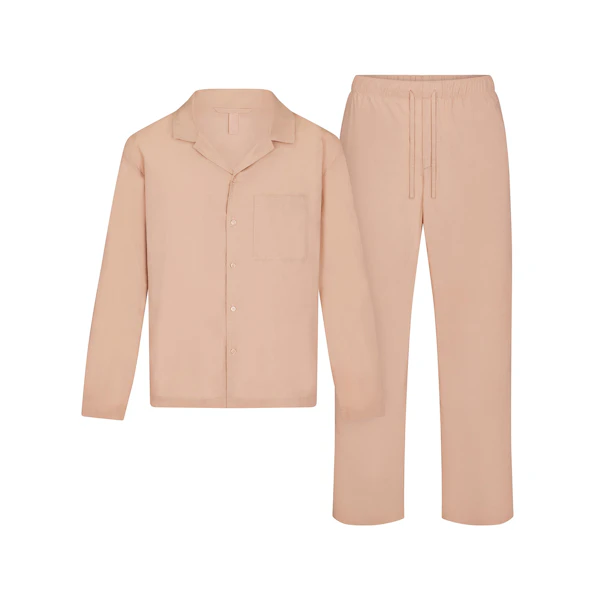 COTTON POPLIN SLEEP MENS LONG SLEEP SET | MICA (MENS LONG SLEEVE T-SHIRTS, MENS BOTTOMS) FLAT ON A WHITE BACKGROUND | FLT