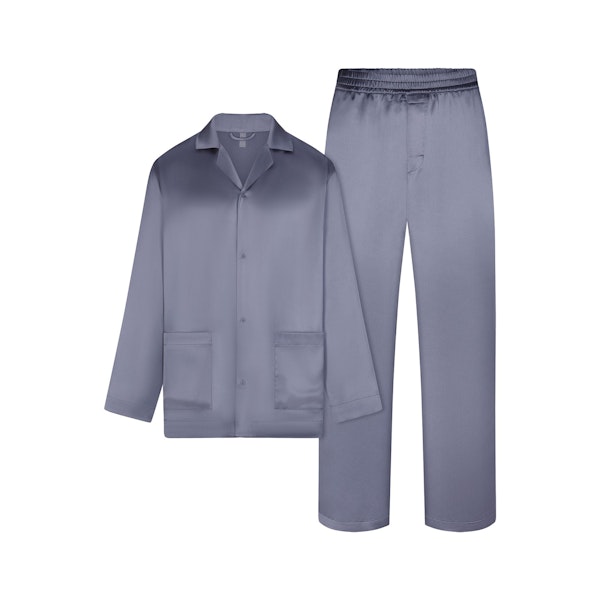 SATEEN SLEEP MENS LONG SLEEP SET | SLATE (MENS LONG SLEEVE T-SHIRTS, MENS BOTTOMS) LAYS FLAT ON A WHITE BACKGROUND