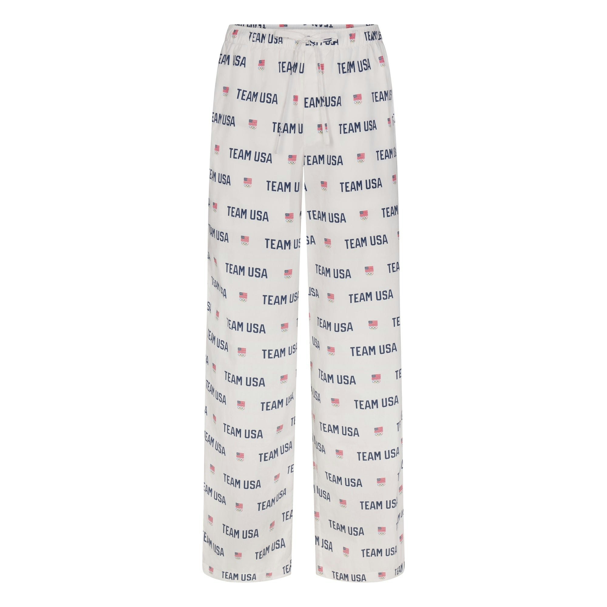 SKIMS FOR TEAM USA COTTON POPLIN SLEEP OLYMPIC LONG SET | WHITE FLAT ON A WHITE BACKGROUND | FLT