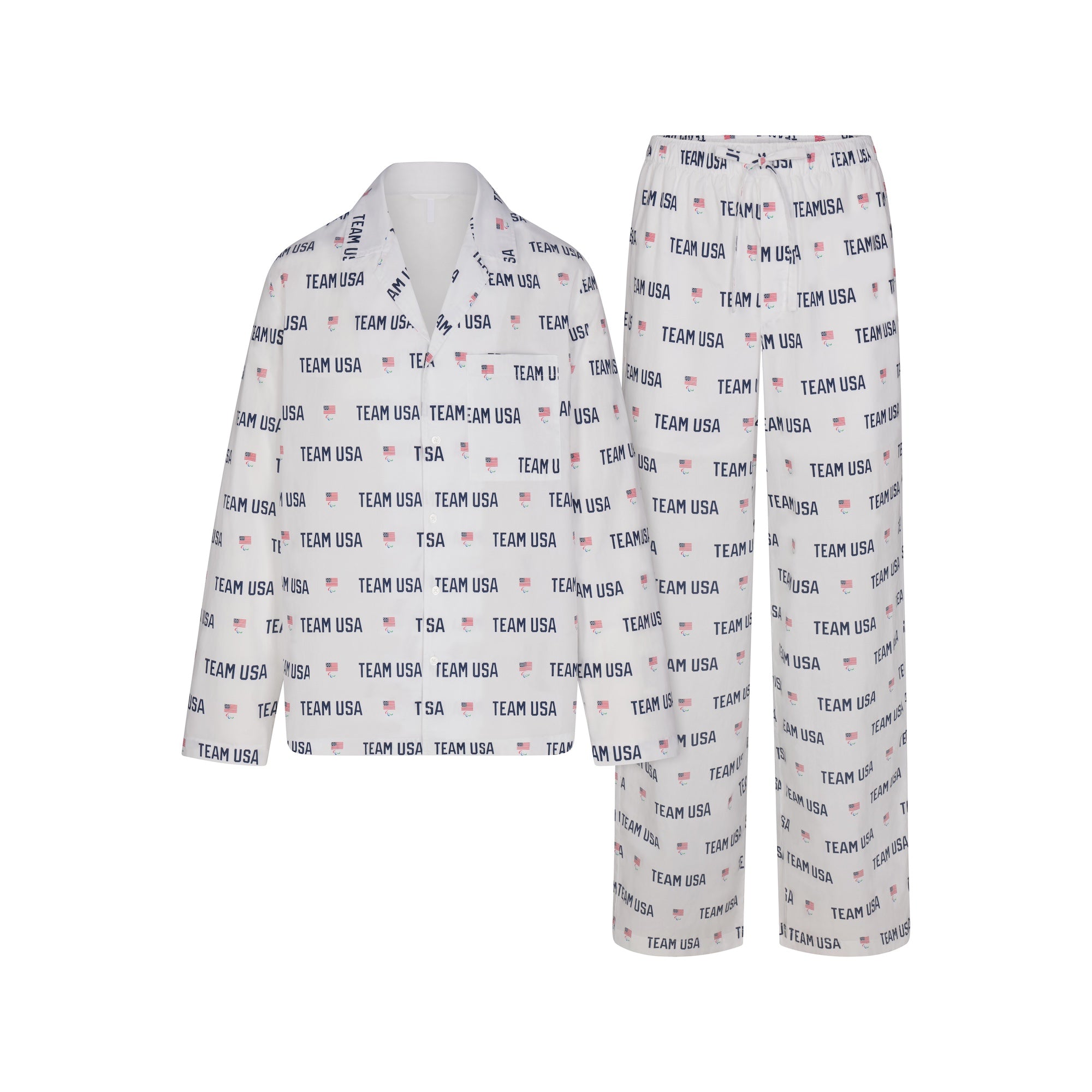 SKIMS FOR TEAM USA COTTON POPLIN SLEEP PARALYMPIC LONG SET | WHITE | XXS