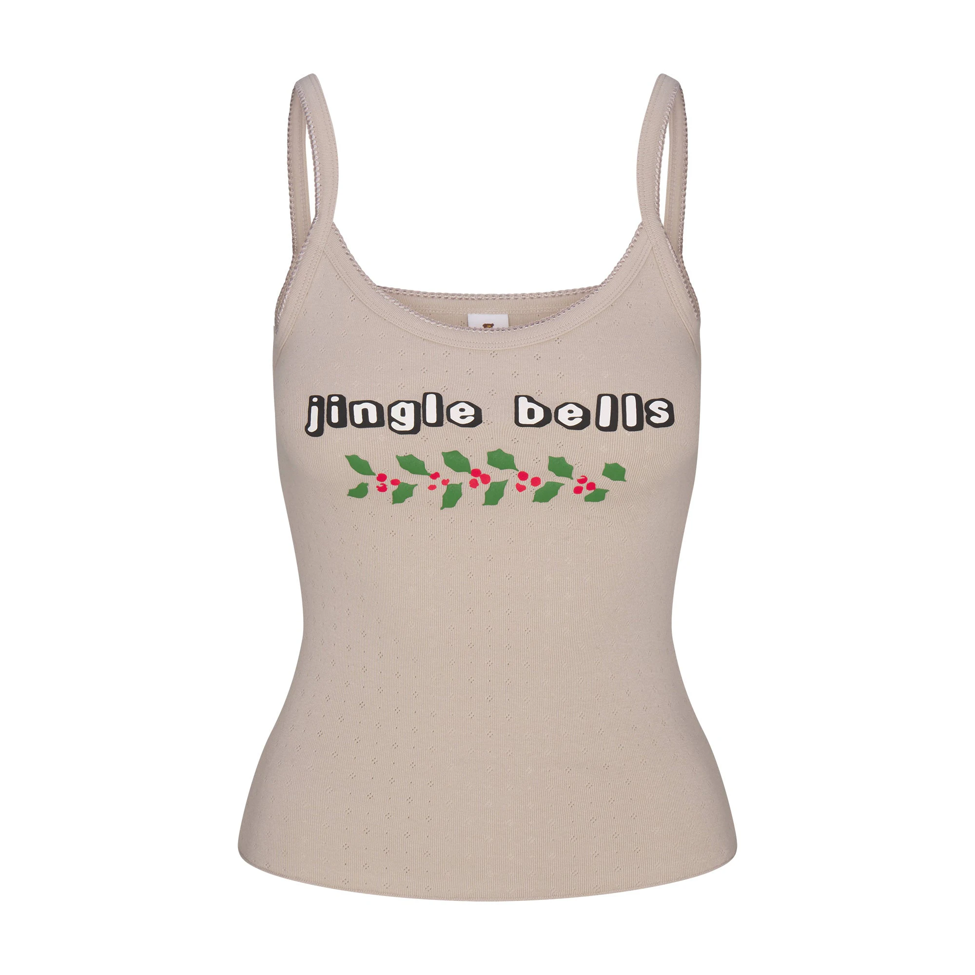 CACTUS PLANT FLEA MARKET X SKIMS HEAVY POINTELLE AND WAFFLE SLEEP SET| STONE JINGLE BELLS PRINT FLAT ON A WHITE BACKGROUND