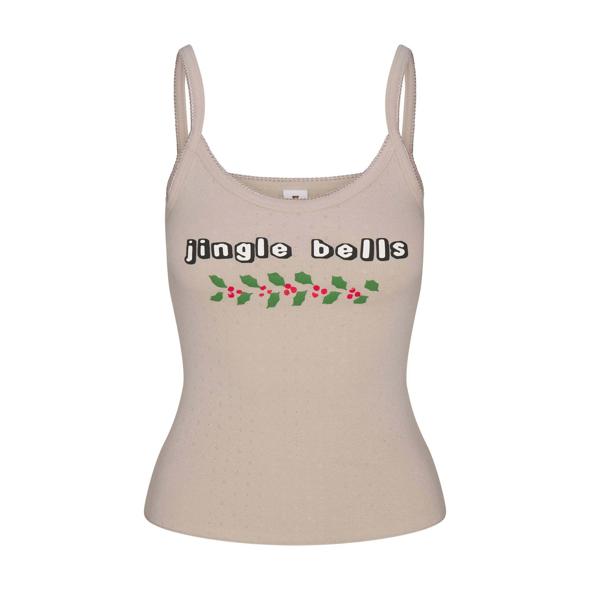 CACTUS PLANT FLEA MARKET X SKIMS HEAVY POINTELLE AND WAFFLE SLEEP SET| STONE JINGLE BELLS PRINT FLAT ON A WHITE BACKGROUND