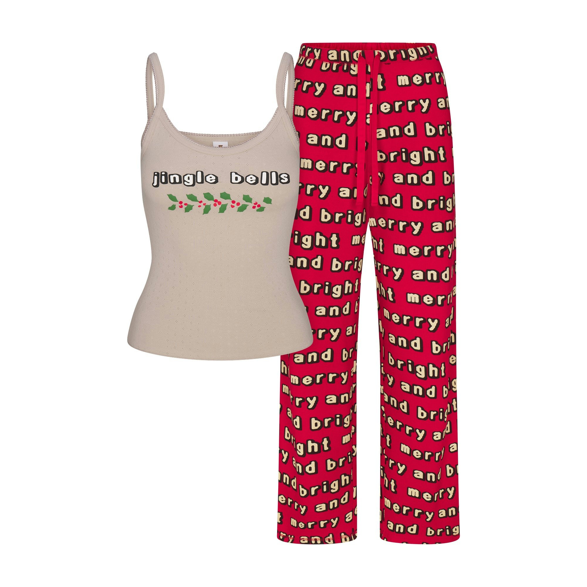 CACTUS PLANT FLEA MARKET X SKIMS HEAVY POINTELLE AND WAFFLE SLEEP SET| STONE JINGLE BELLS PRINT FLAT ON A WHITE BACKGROUND | FLT