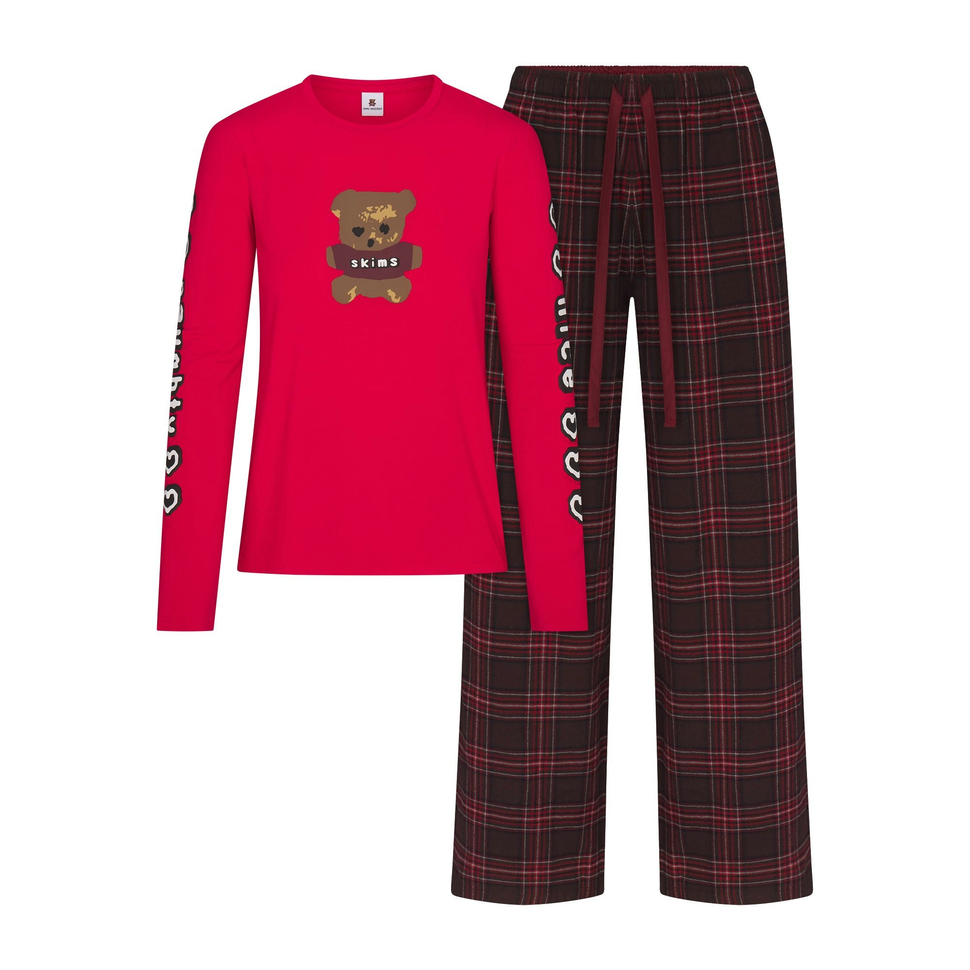 CACTUS PLANT FLEA MARKET X SKIMS SKIMS SLEEP FLANNEL PANT SET | RED BEAR PRINT FLAT ON A WHITE BACKGROUND | FLT