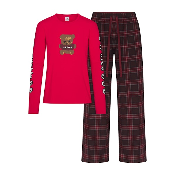 CACTUS PLANT FLEA MARKET X SKIMS SKIMS SLEEP FLANNEL PANT SET | RED BEAR PRINT FLAT ON A WHITE BACKGROUND | FLT