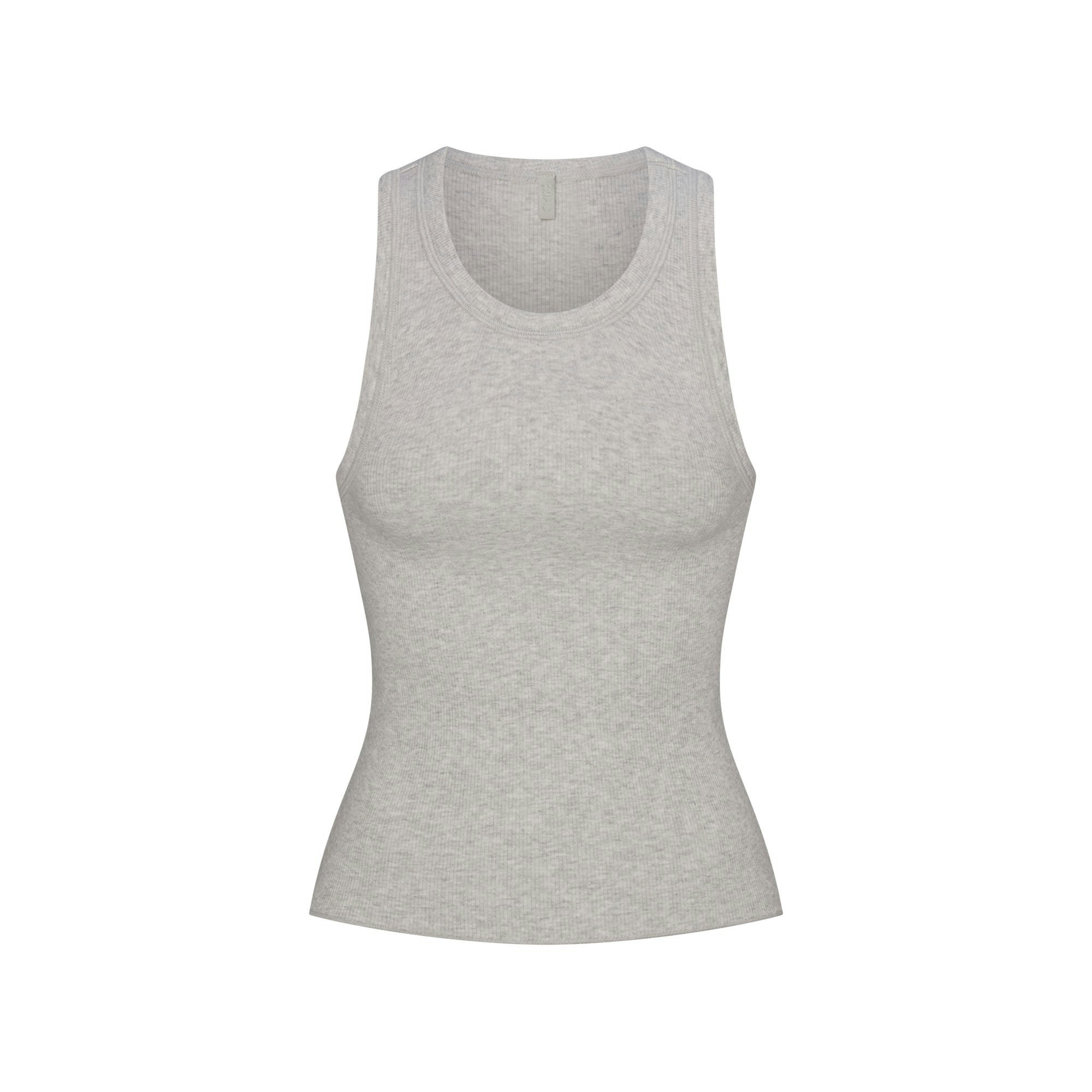 COTTON RIB SCOOP TANK AND SHORT SET | LIGHT HEATHER GREY FLAT ON A WHITE BACKGROUND | FLT