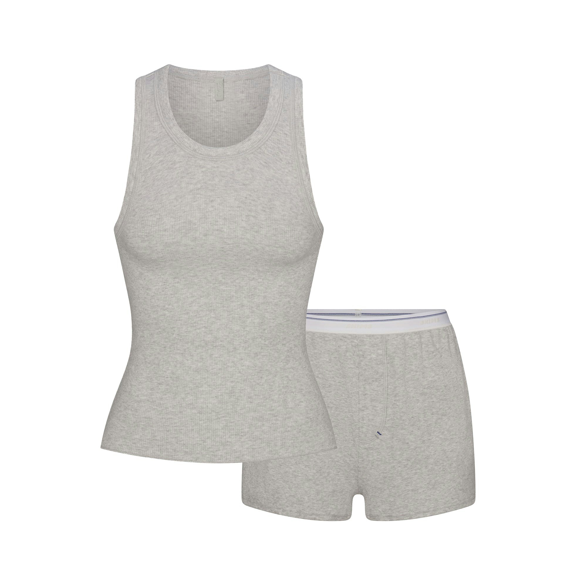 COTTON RIB SCOOP TANK AND SHORT SET | LIGHT HEATHER GREY FLAT ON A WHITE BACKGROUND | FLT