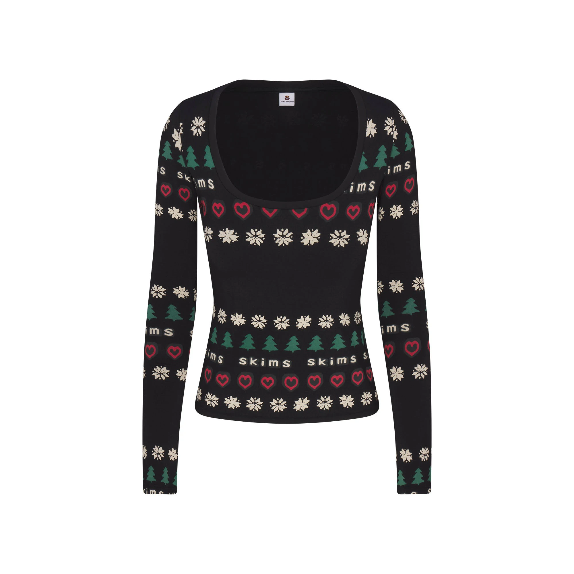 CACTUS PLANT FLEA MARKET X SKIMS SKIMS SLEEP SCOOP NECK SET | ONYX PINE FAIR ISLE FLAT ON A WHITE BACKGROUND