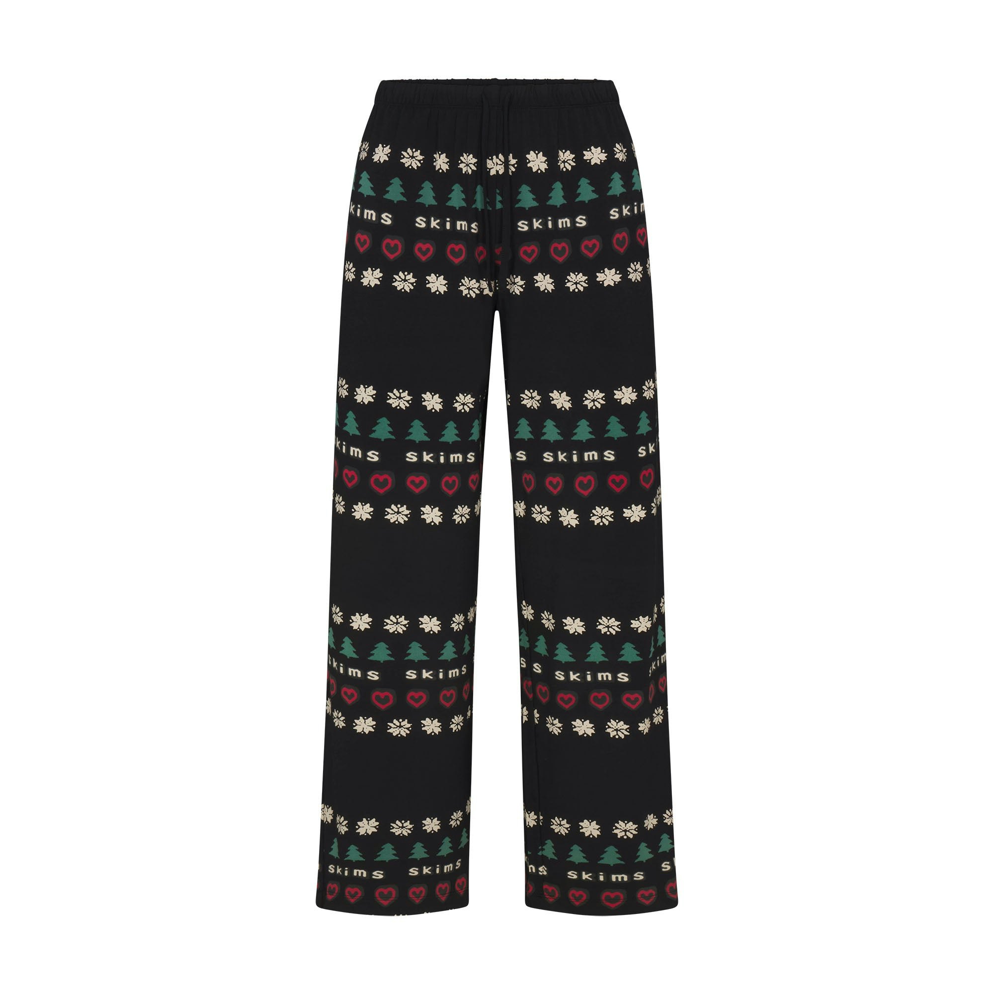 CACTUS PLANT FLEA MARKET X SKIMS SKIMS SLEEP CROPPED LONG SLEEVE AND PANT SET | ONYX PINE FAIR ISLE FLAT ON A WHITE BACKGROUND