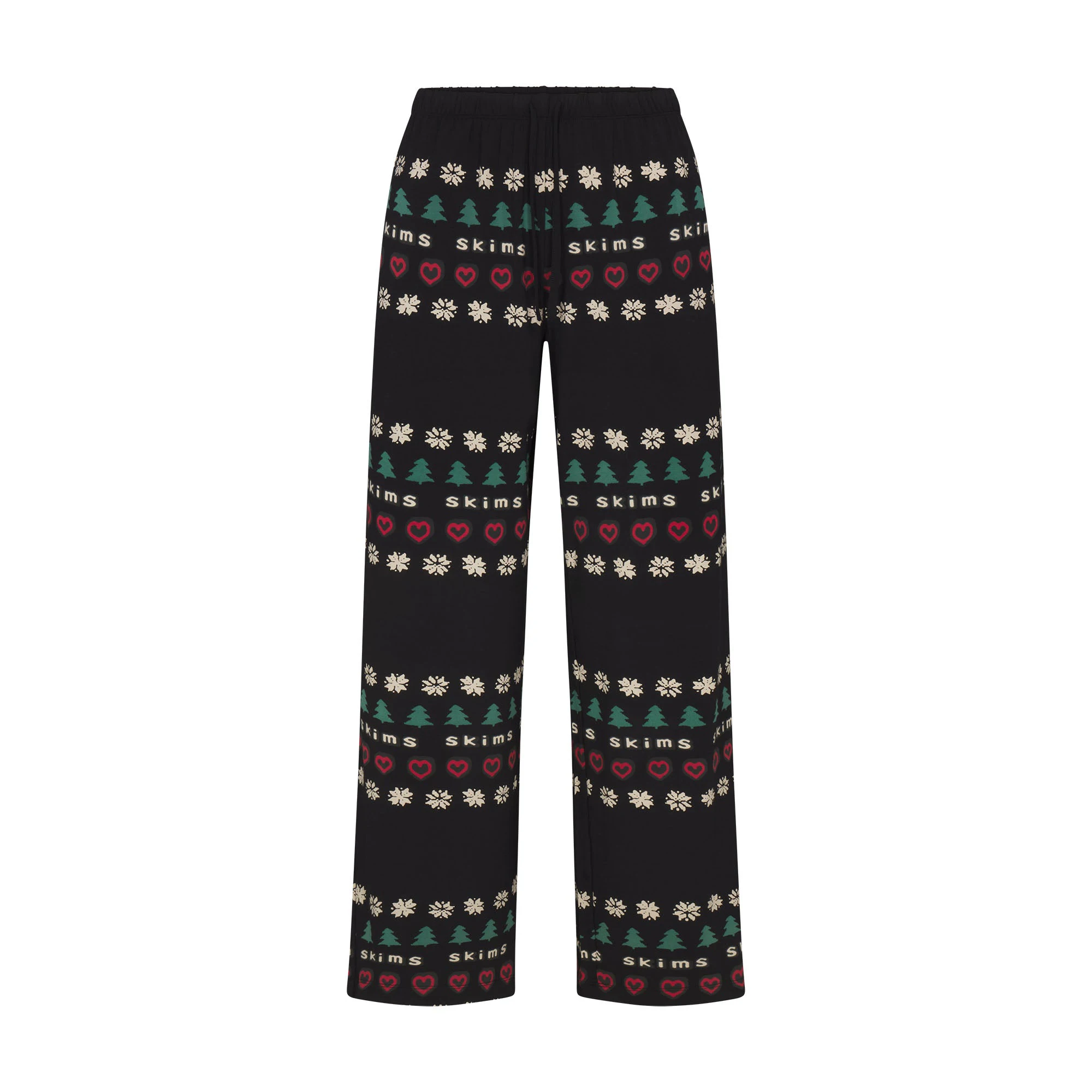 CACTUS PLANT FLEA MARKET X SKIMS SKIMS SLEEP CROPPED LONG SLEEVE AND PANT SET | ONYX PINE FAIR ISLE FLAT ON A WHITE BACKGROUND