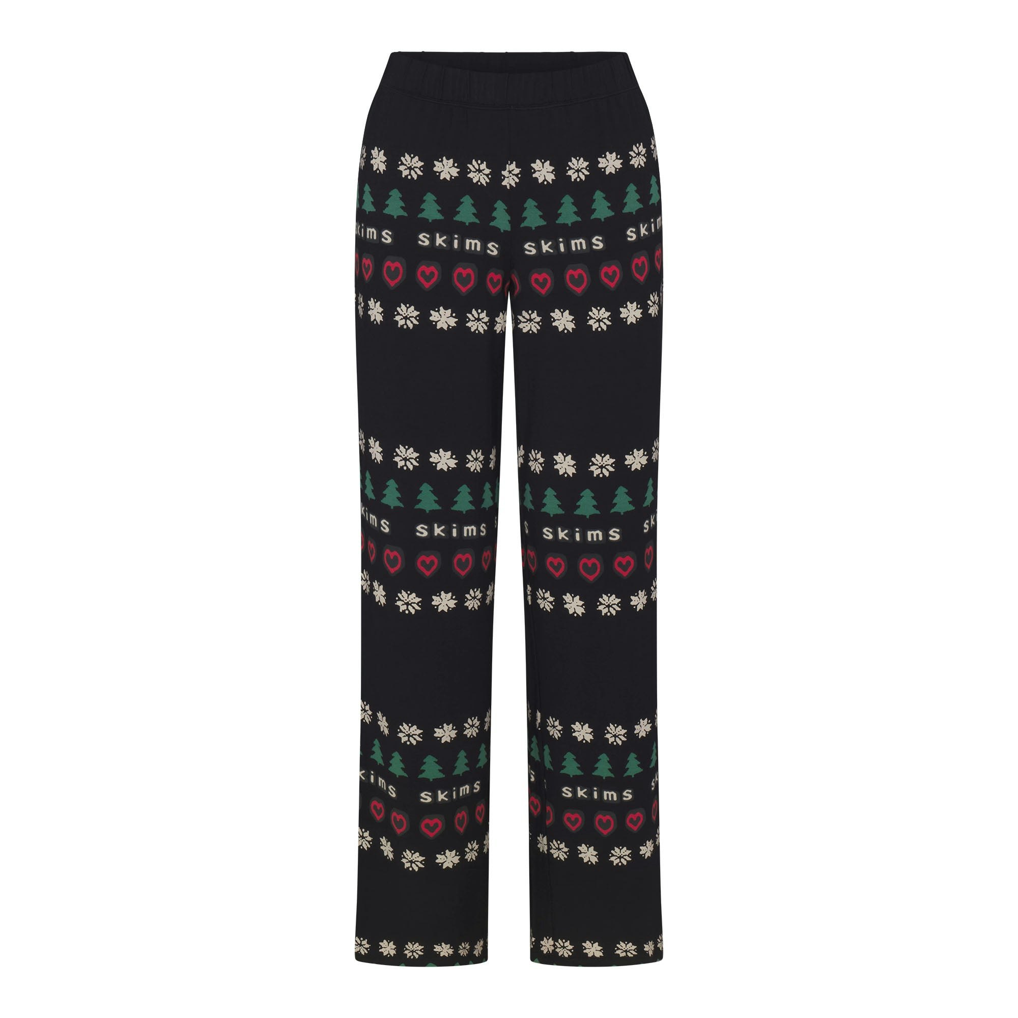 CACTUS PLANT FLEA MARKET X SKIMS SKIMS SLEEP LONG SLEEVE BUTTON UP SET | ONYX PINE FAIR ISLE FLAT ON A WHITE BACKGROUND