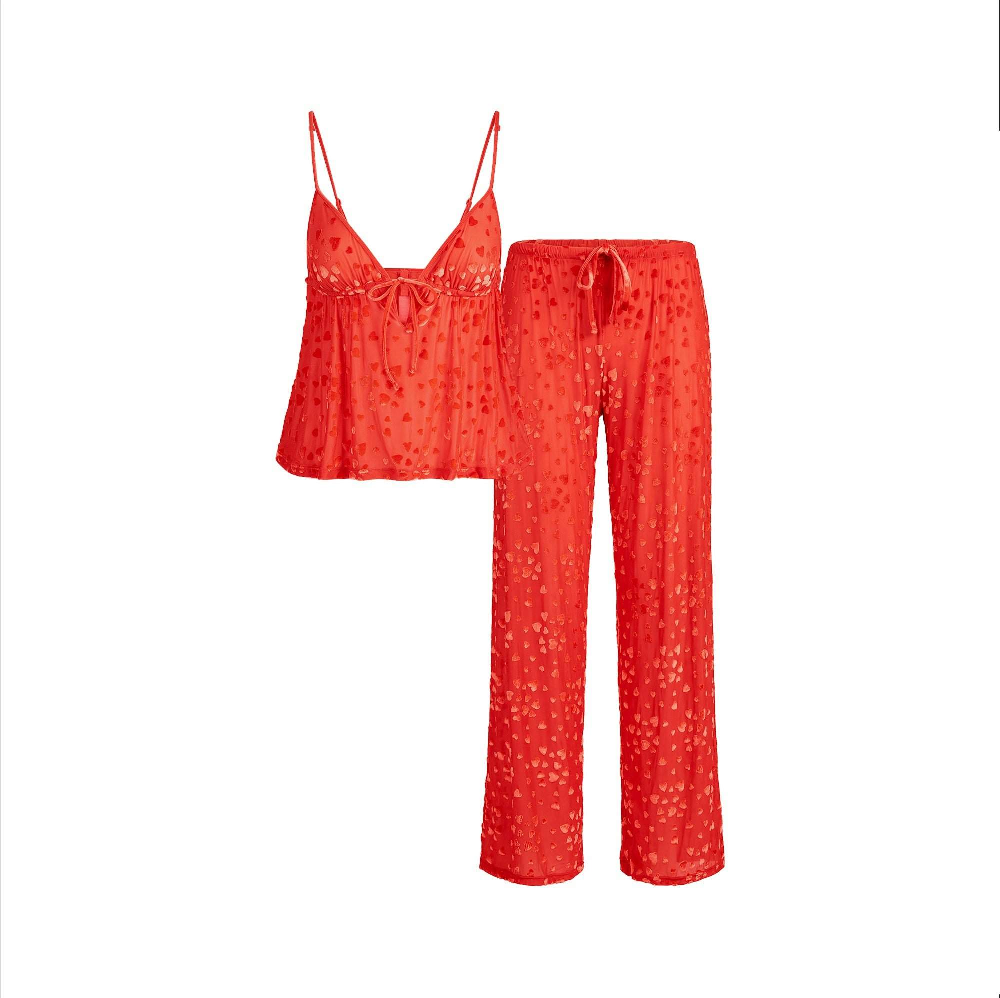 SHEER VELVET CAMI AND PANT SET | RUBY FLAT ON A WHITE BACKGROUND | FLT