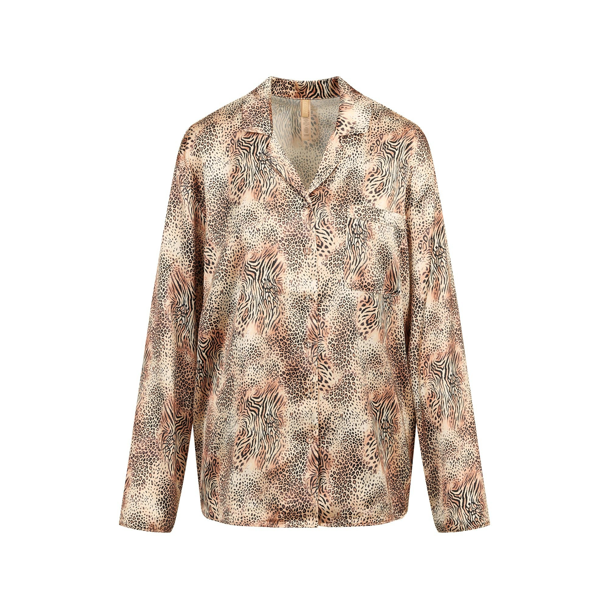 WOVEN SHINE LONG SLEEP SET | SAND MINI MULTI ANIMAL FLAT ON A WHITE BACKGROUND