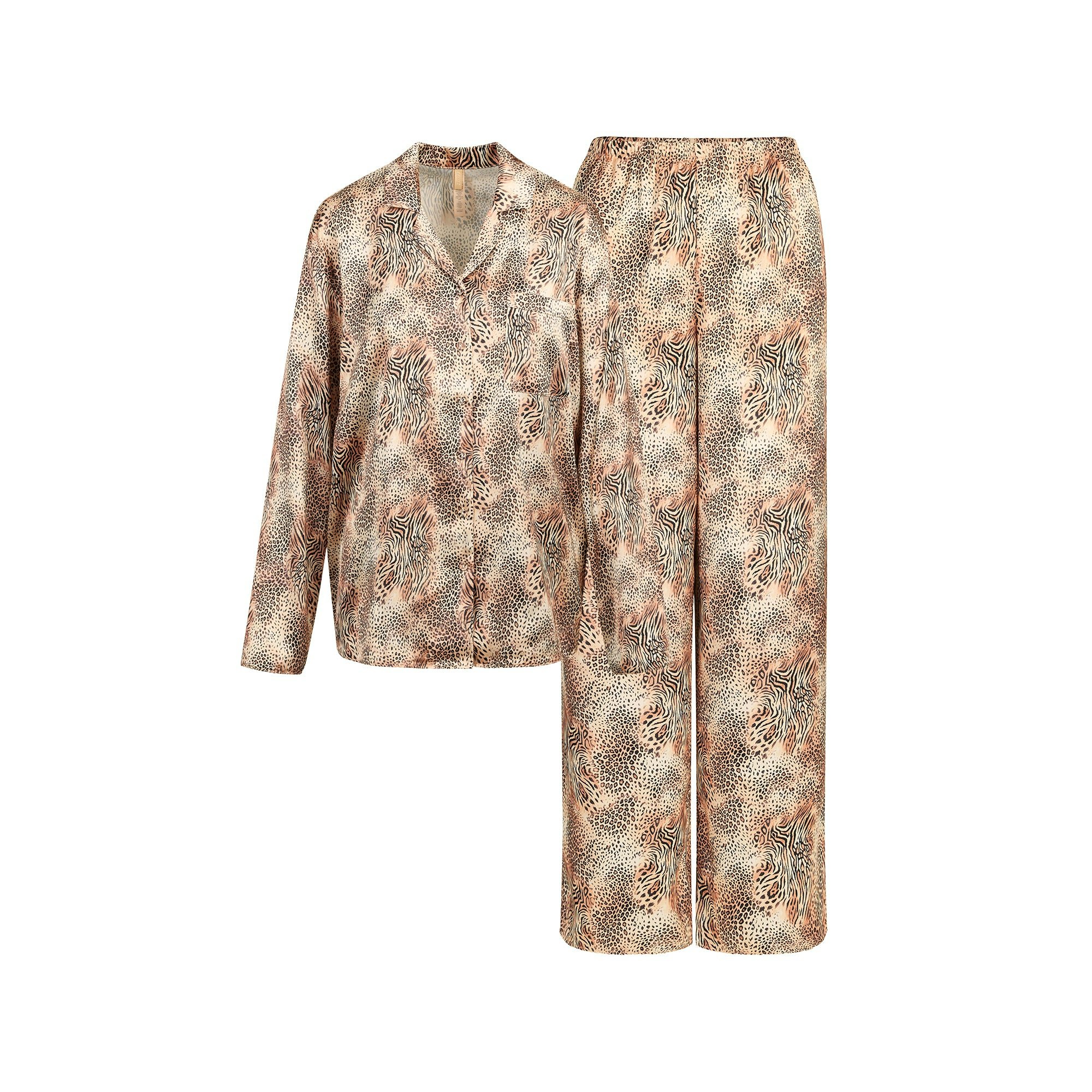 WOVEN SHINE LONG SLEEP SET | SAND MINI MULTI ANIMAL FLAT ON A WHITE BACKGROUND | FLT