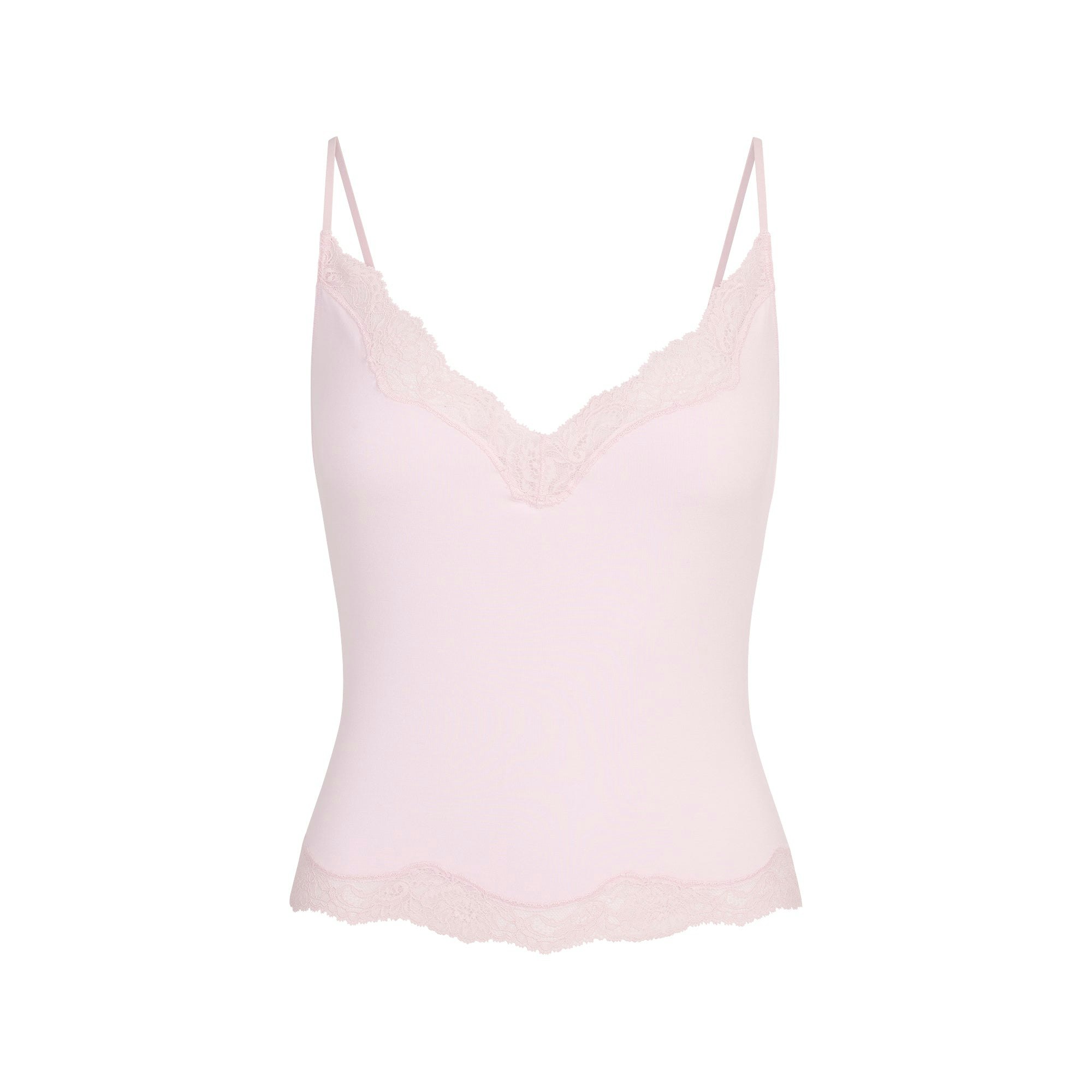 SKIMS SLEEP LACE CAMI AND PANT SET | BLOOM FLAT ON A WHITE BACKGROUND