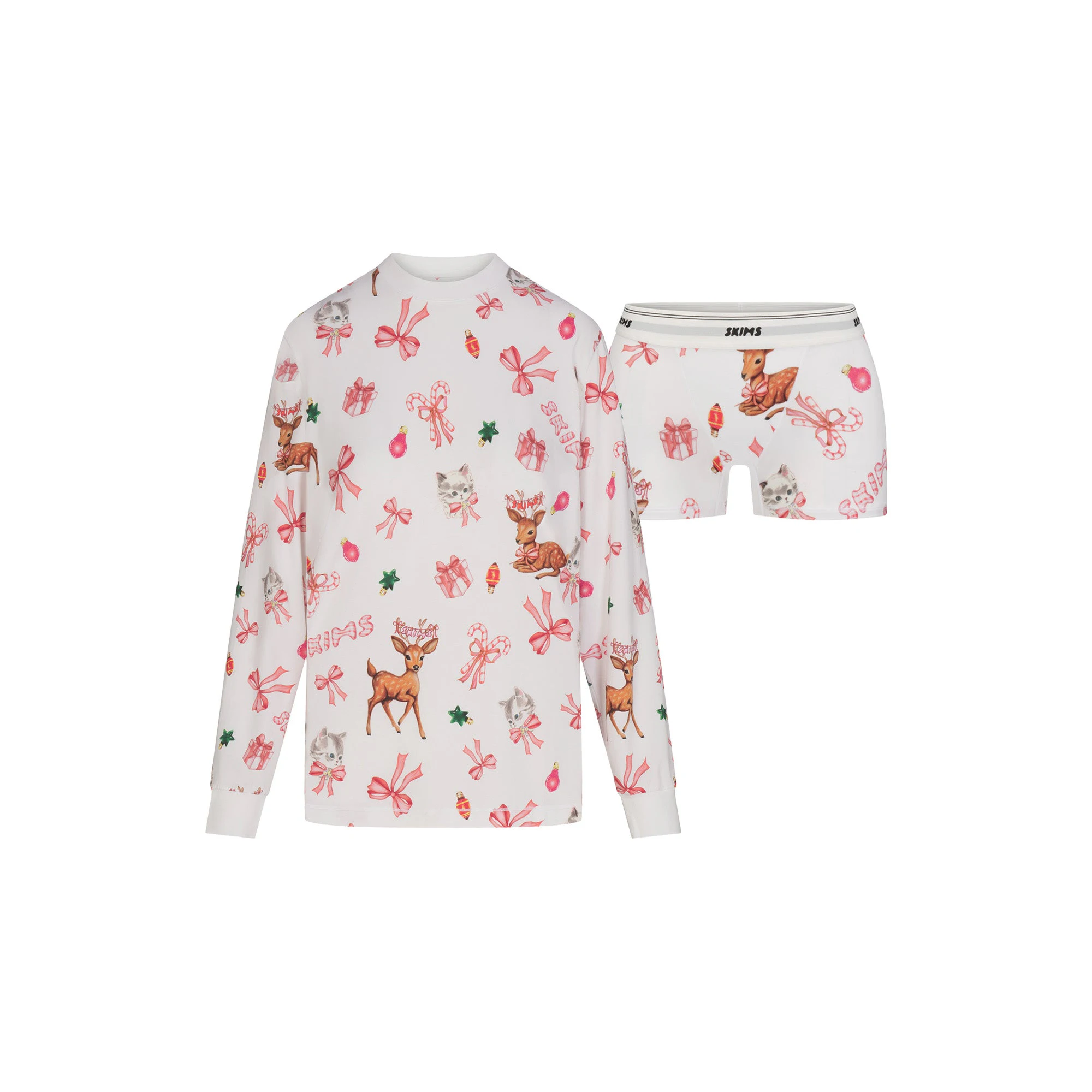 BOYFRIEND LONG SLEEVE AND MINI BOXER SET | SNOW HOLIDAY ANIMAL PRINT FLAT ON A WHITE BACKGROUND | FLT