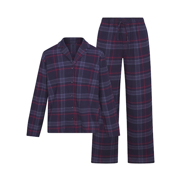 FLANNEL SLEEP LONG SLEEP SET | DAMSON LASER PLAID FLAT ON A WHITE BACKGROUND | FLT