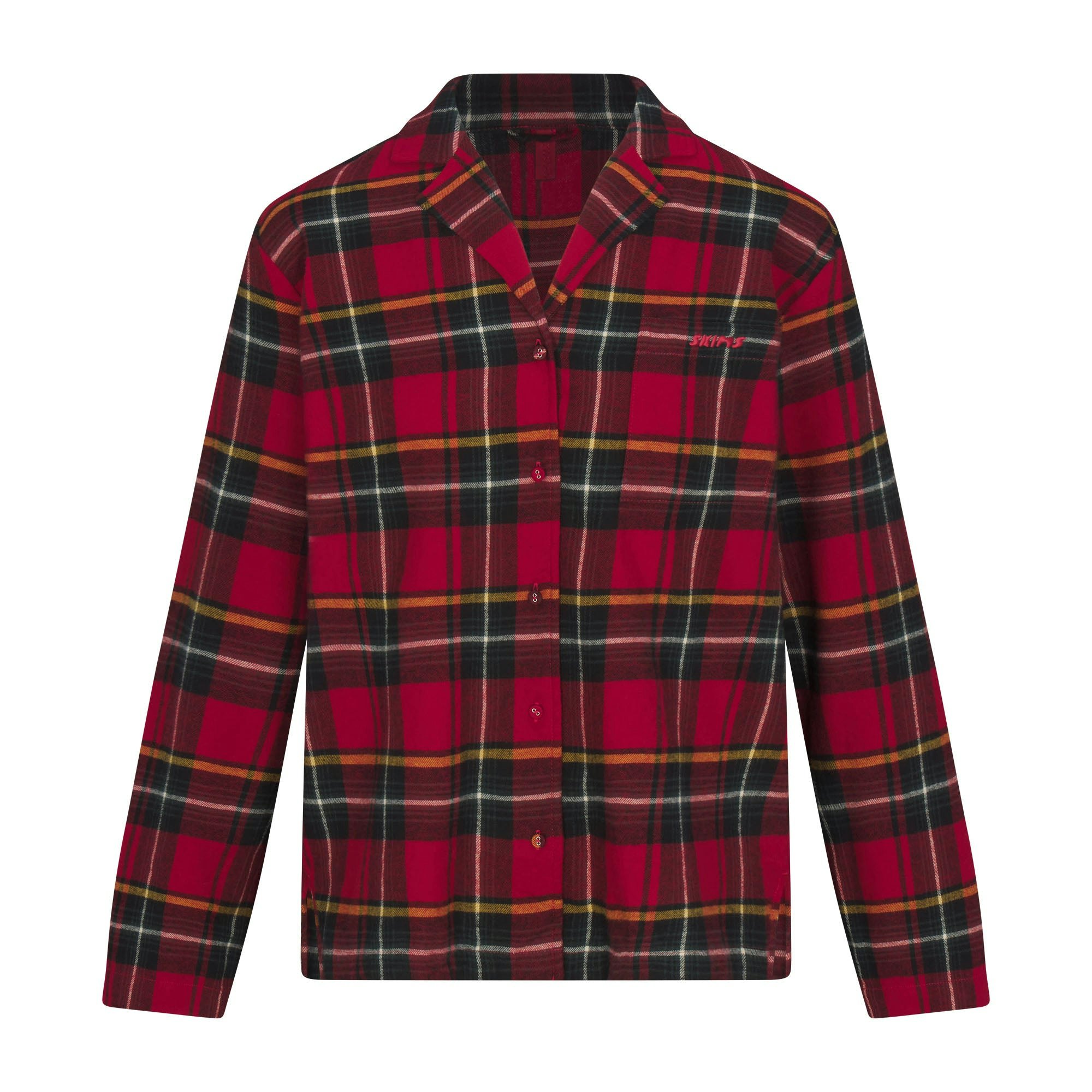FLANNEL SLEEP LONG SLEEP SET | RED HOLIDAY PLAID FLAT ON A WHITE BACKGROUND | FLT