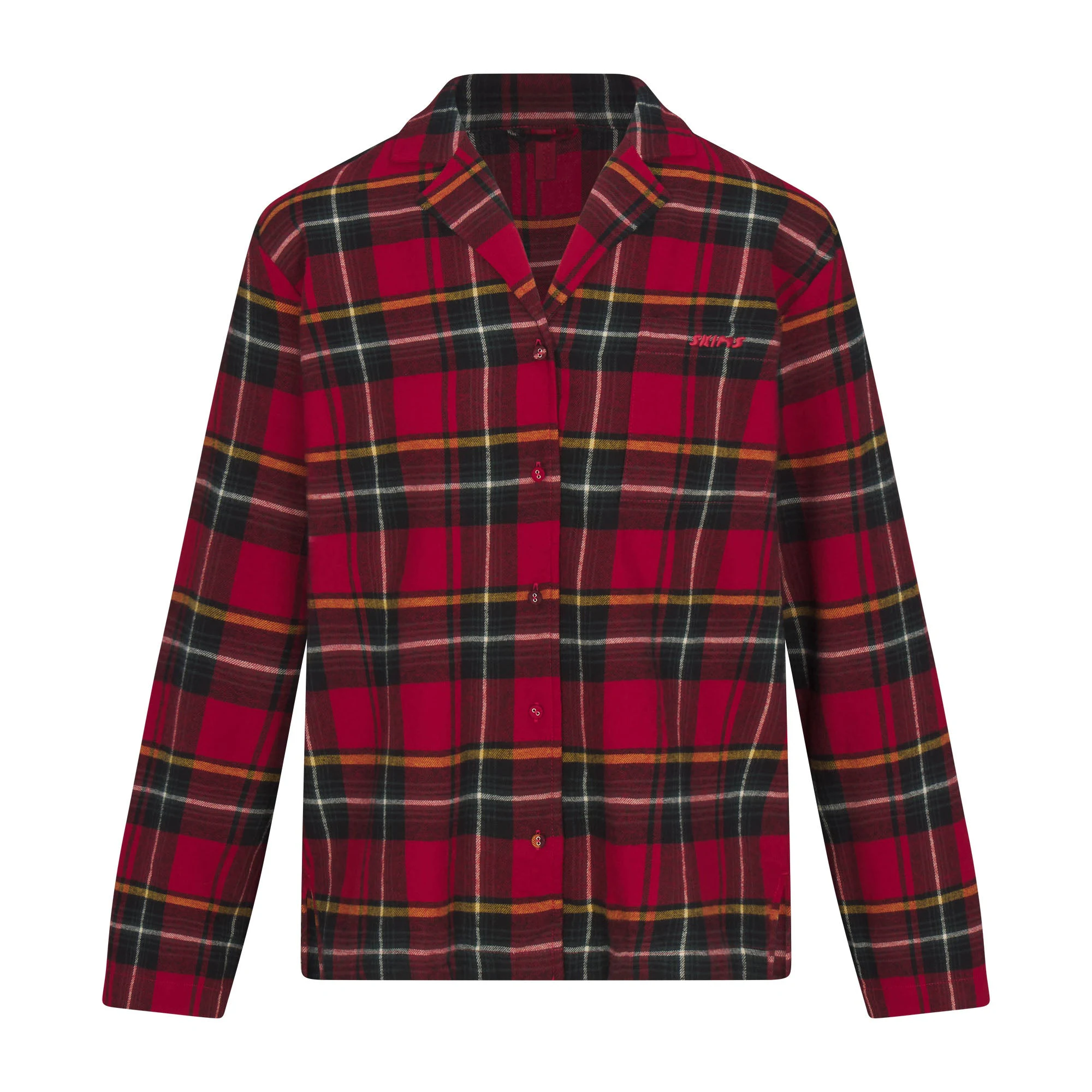 FLANNEL SLEEP LONG SLEEP SET | RED HOLIDAY PLAID FLAT ON A WHITE BACKGROUND | FLT