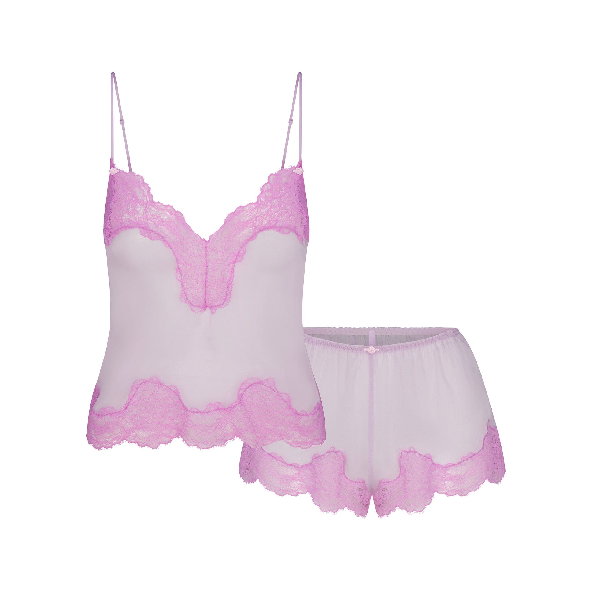 SKIMS ROMANCE LACE CAMI AND SHORT SET | SUGAR PLUM | XXS
