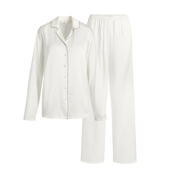 SILK LONG SLEEP SET | IVORY FLAT ON A WHITE BACKGROUND | FLT