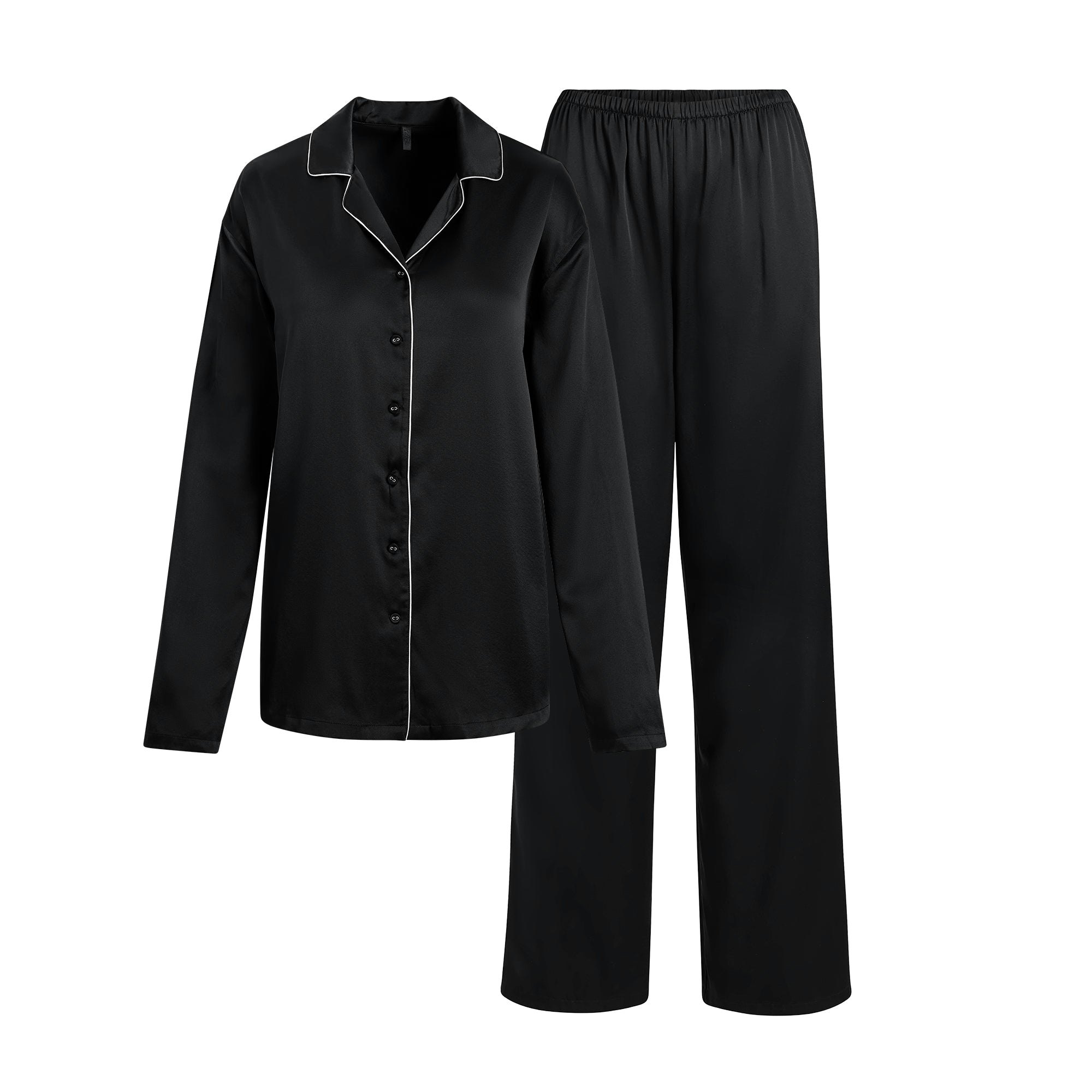 SILK LONG SLEEP SET | ONYX FLAT ON A WHITE BACKGROUND | FLT