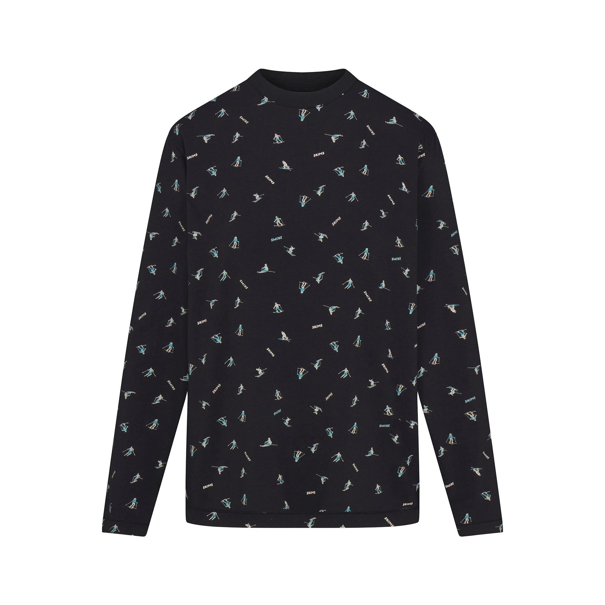 BOYFRIEND LONG SLEEVE T-SHIRT AND LOOSE PANT SET | WASHED ONYX SKI PRINT ON A MODEL FRONT VIEW