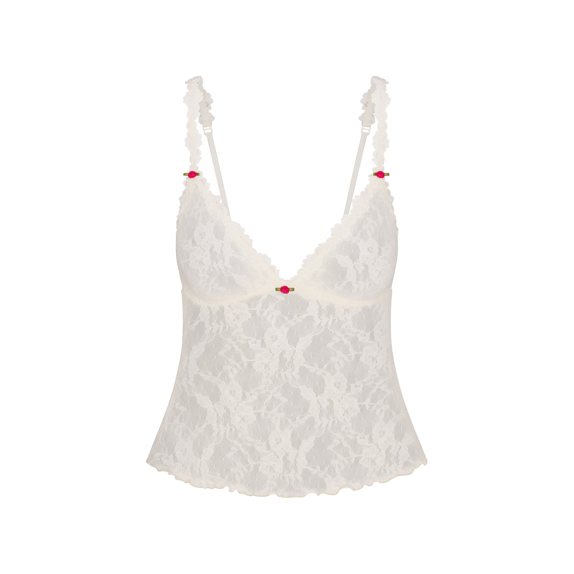STRETCH LACE TRIANGLE CAMI AND SHORT SET | ECRU | XXS