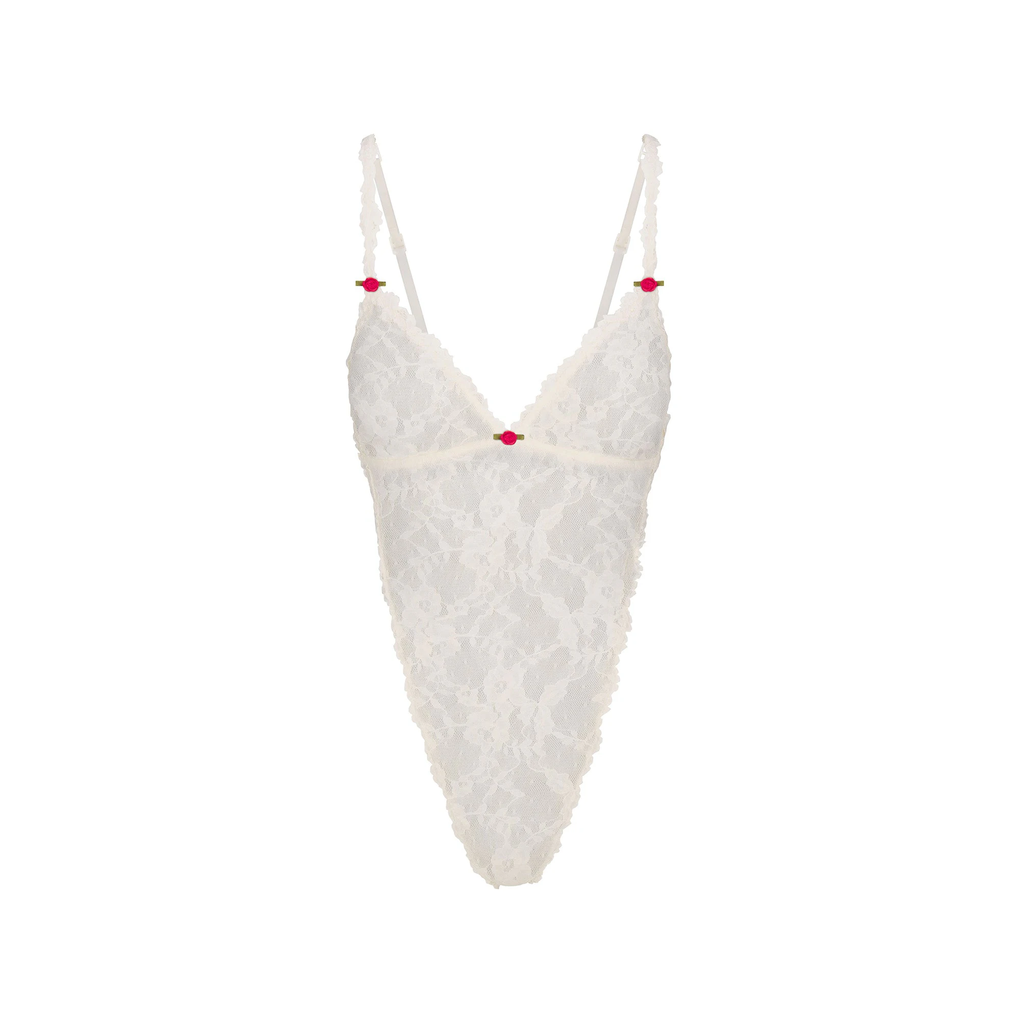 STRETCH LACE TEDDY | ECRU ON A MODEL FRONT VIEW