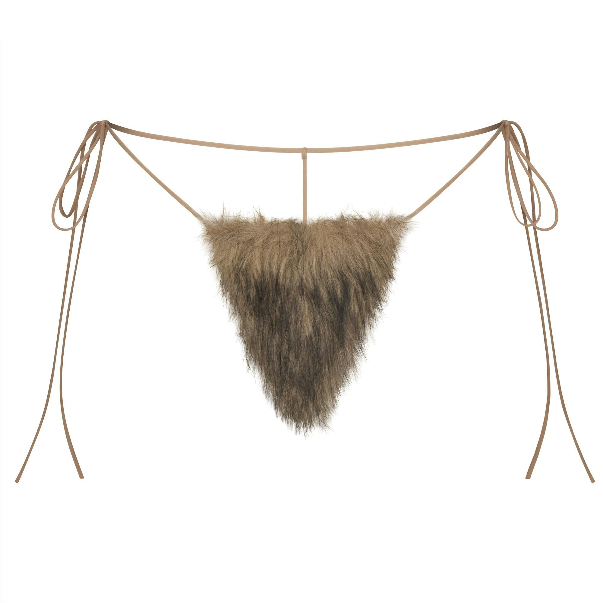 FAUX FUR TRIANGLE BRALETTE AND THONG SET | STONE FLAT ON A WHITE BACKGROUND | FLT