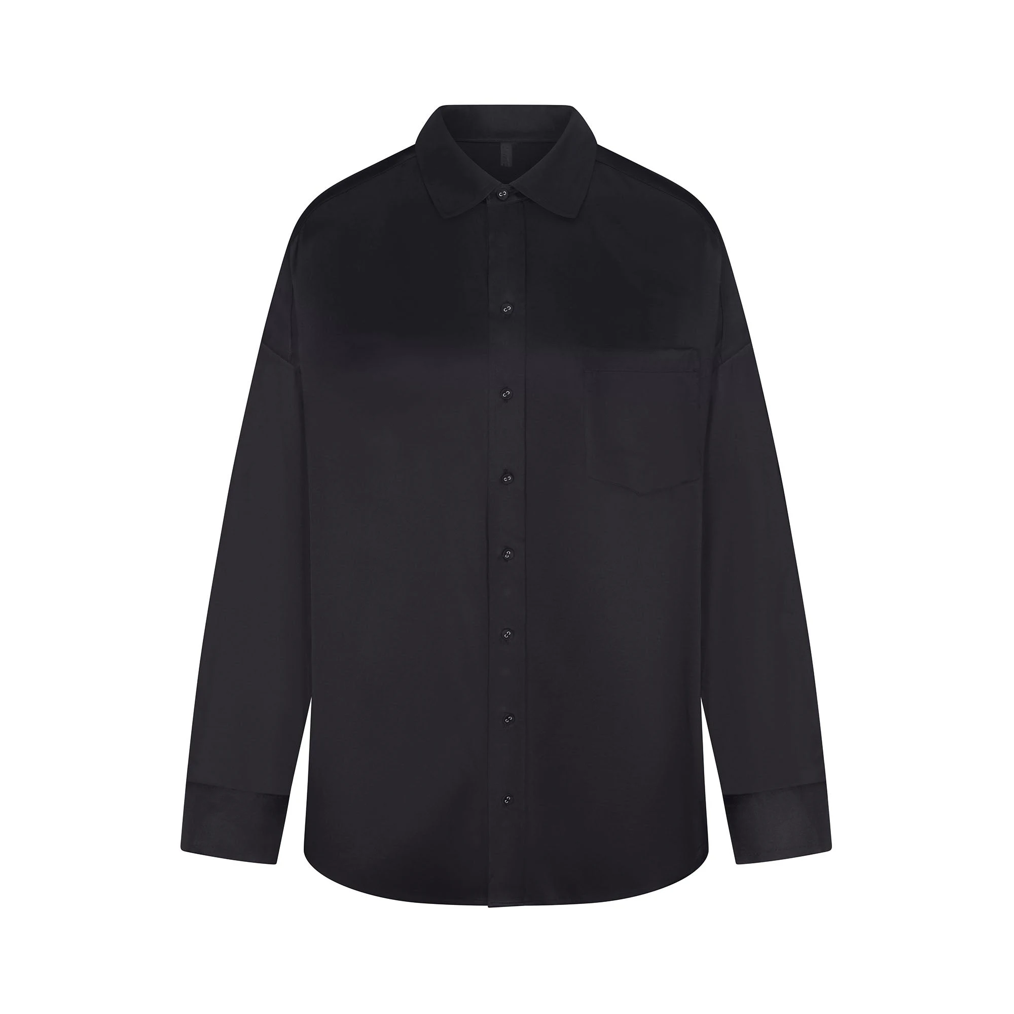 SILK OVERSIZED LONG SLEEP SET | ONYX ON A MODEL FRONT VIEW