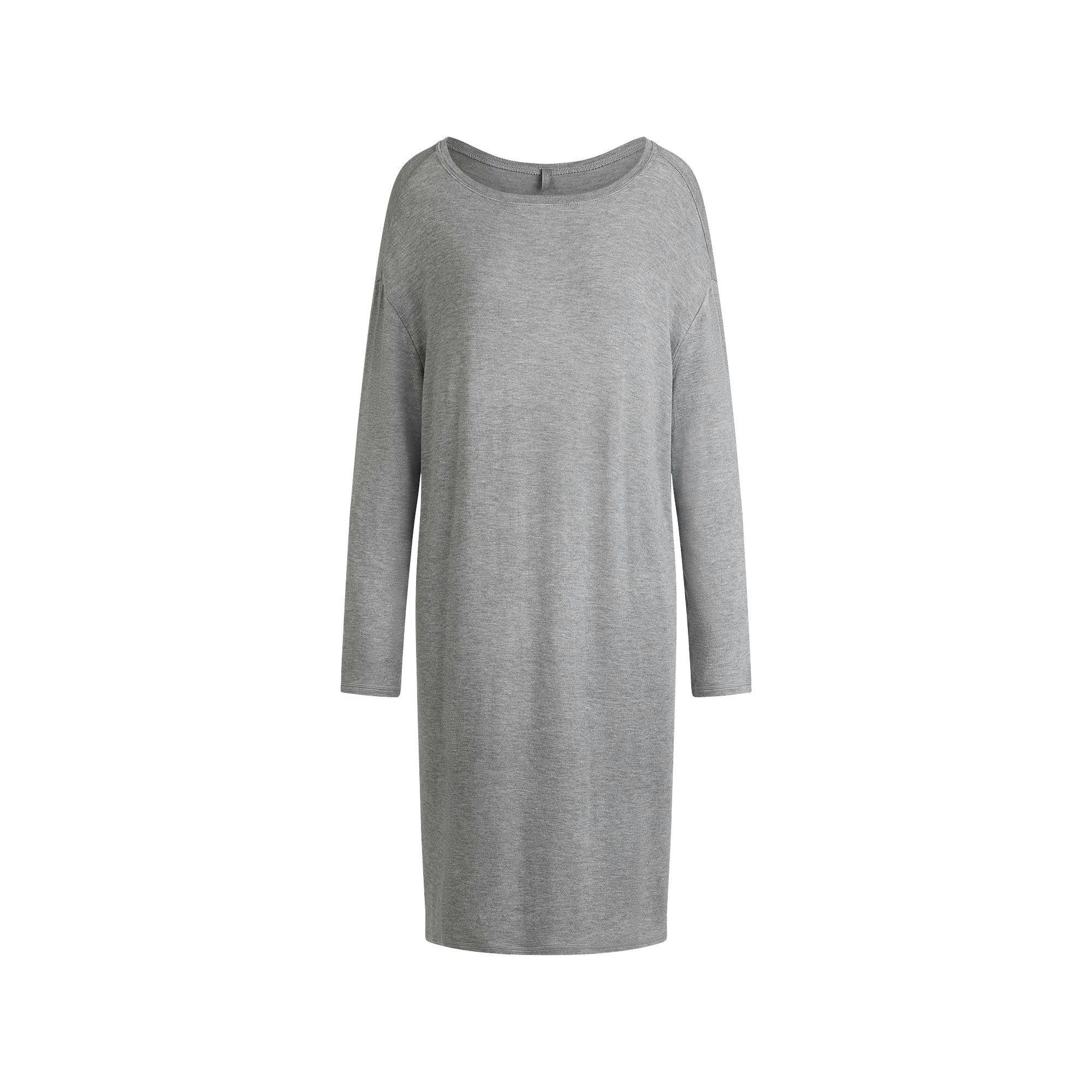 LIGHTWEIGHT MODAL LONG SLEEVE TUNIC | DARK HEATHER GREY FLAT ON A WHITE BACKGROUND | FLT