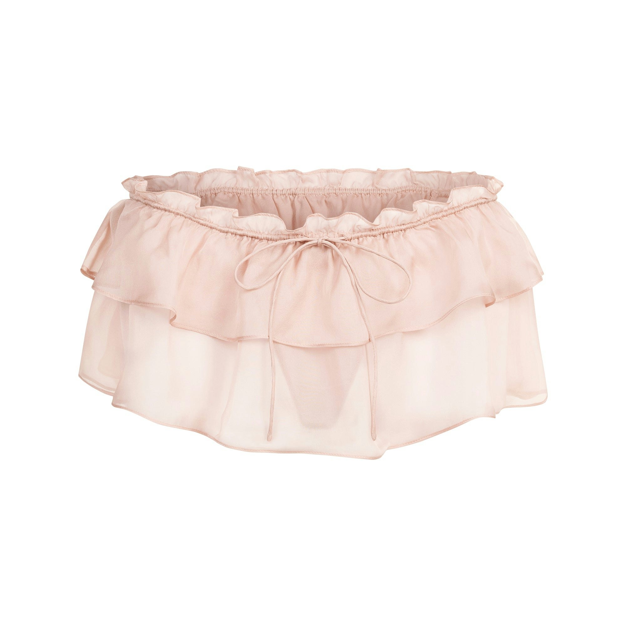 SKIMS ROMANCE BRALETTE AND SKIRT SET | LIGHT FAWN FLAT ON A WHITE BACKGROUND | FLT