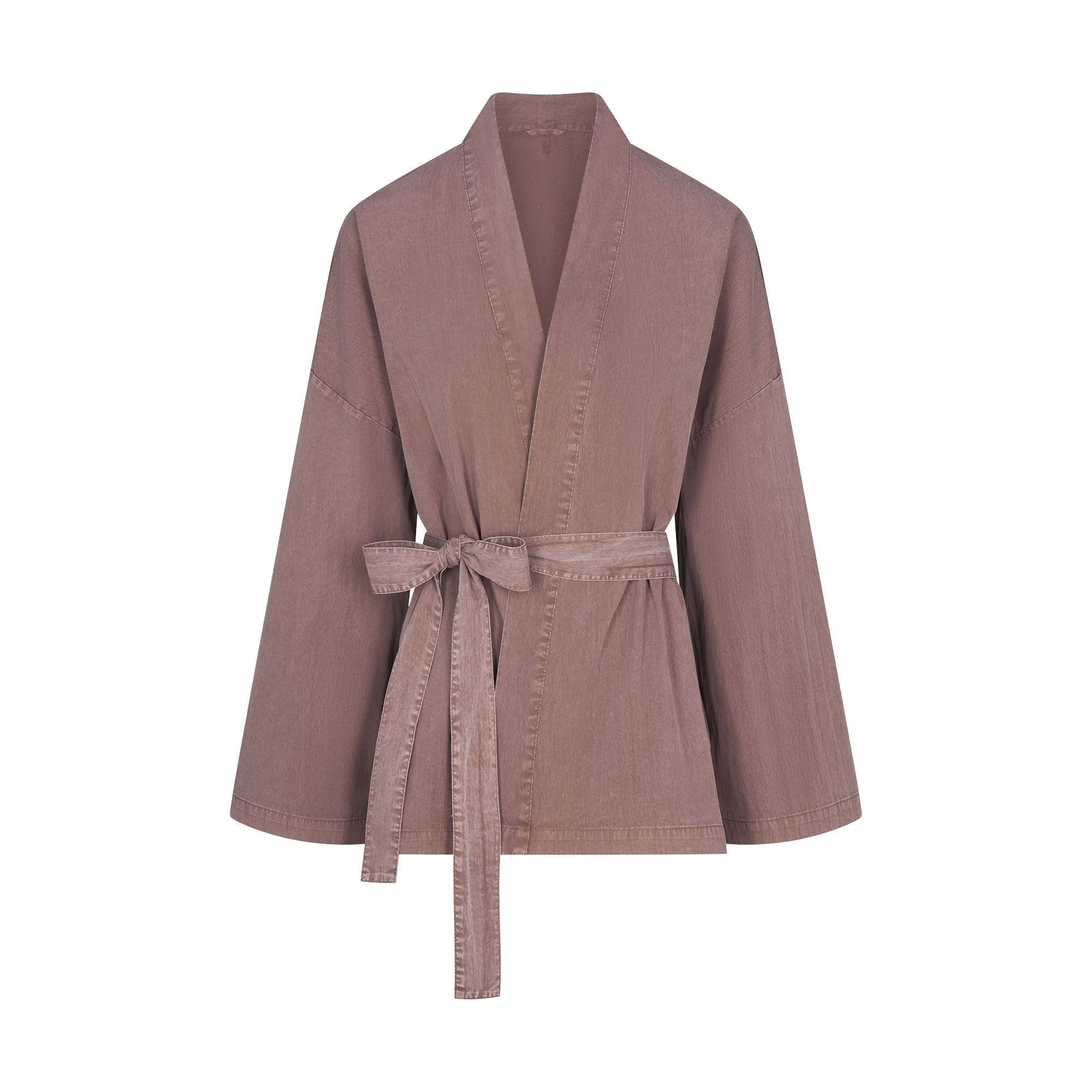 WOVEN LOUNGE OVERSIZED WRAP TOP | UMBER FLAT ON A WHITE BACKGROUND | FLT