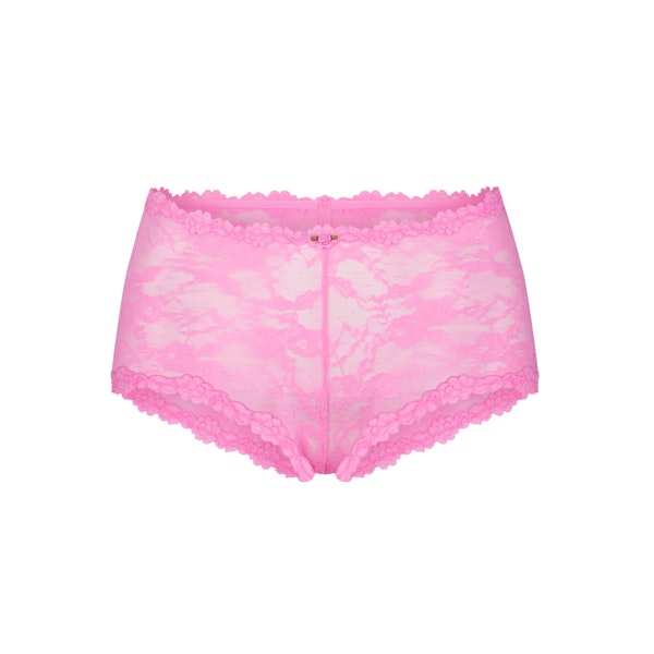 STRETCH LACE BOY SHORT | SUGAR PINK FLAT ON A WHITE BACKGROUND | FLT