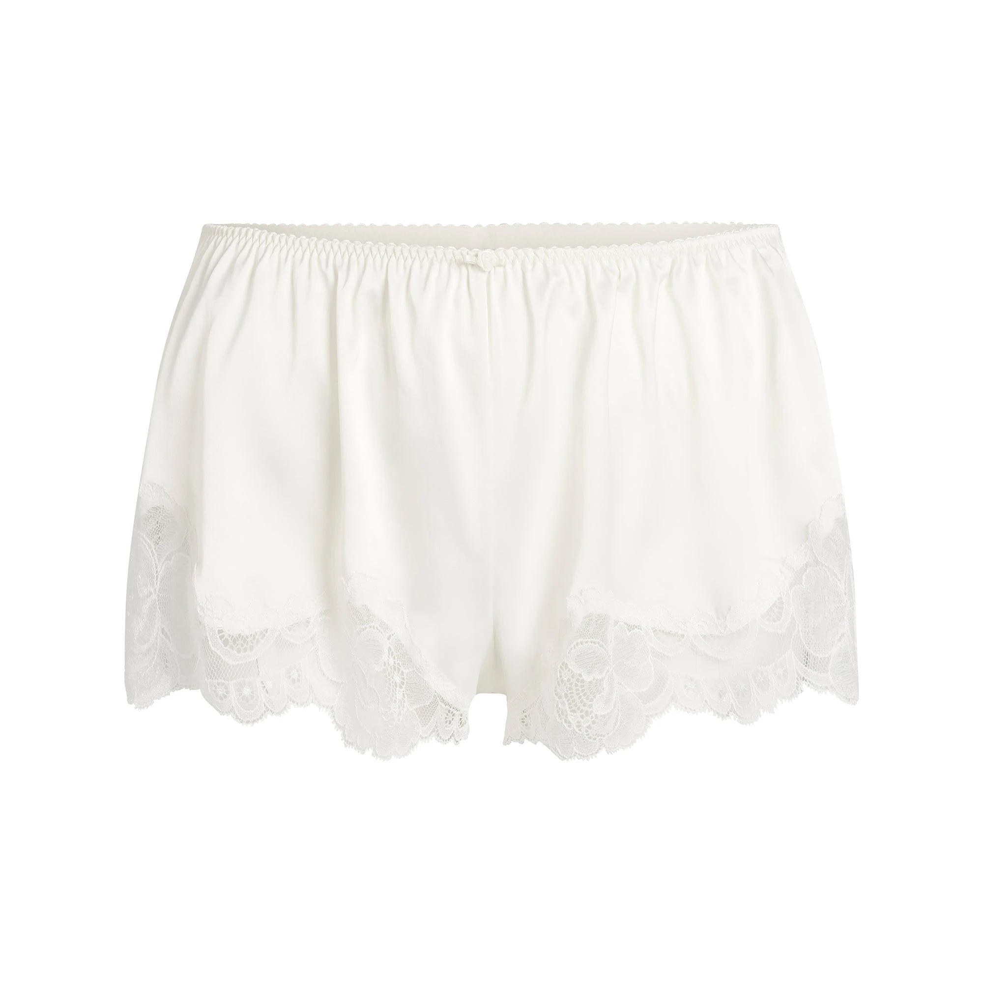 WOVEN SHINE LACE BABYDOLL AND SHORT SET | IVORY FLAT ON A WHITE BACKGROUND