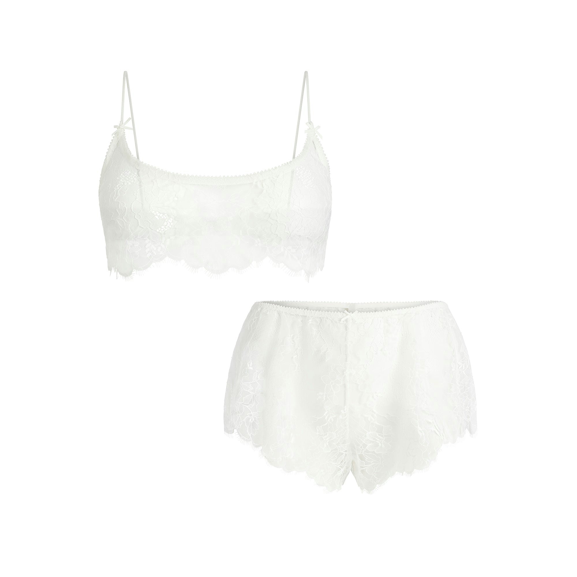 ULTRA FINE LACE BRALETTE AND SHORT SET | MARBLE FLAT ON A WHITE BACKGROUND | FLT
