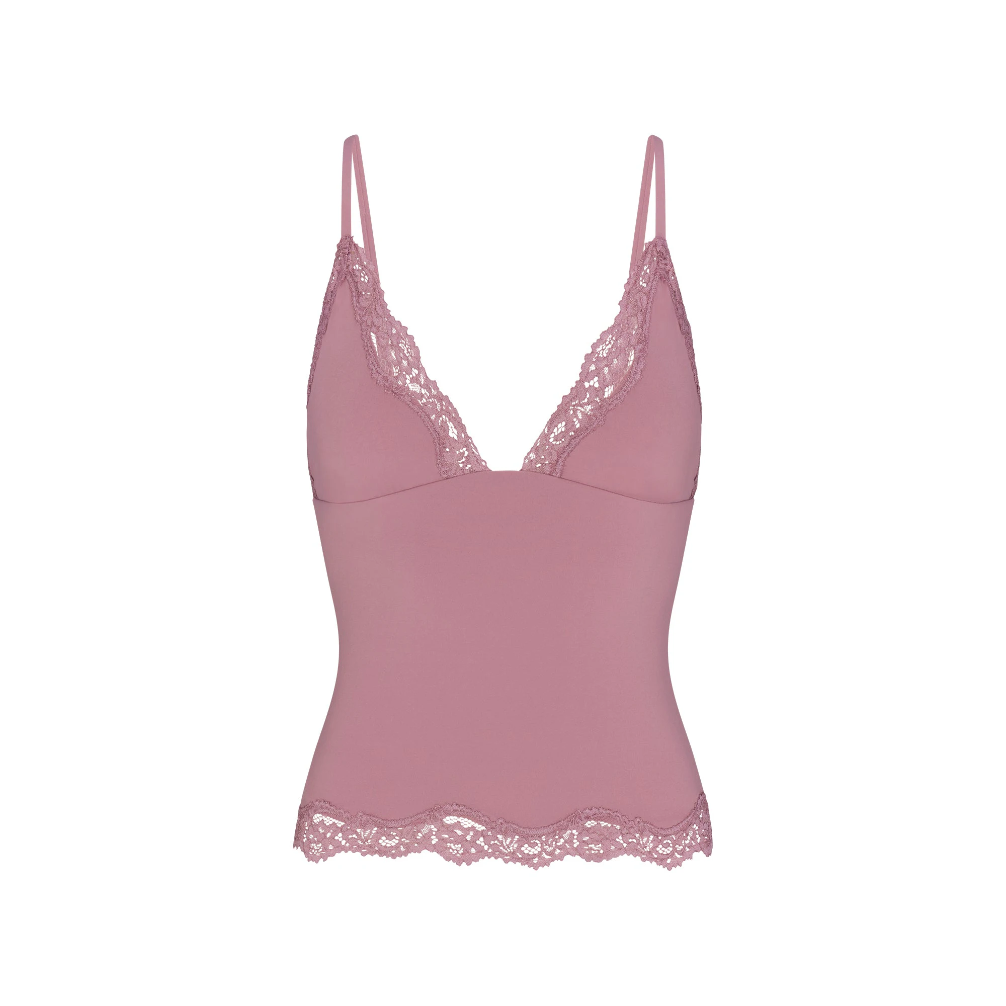 FITS EVERYBODY LACE TRIANGLE CAMI AND BOY SHORT SET | MUTED MAUVE FLAT ON A WHITE BACKGROUND | FLT