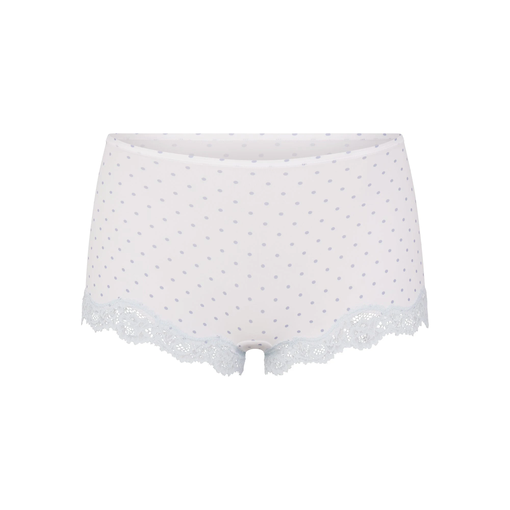 FITS EVERYBODY LACE TRIANGLE CAMI AND BOY SHORT SET | SLATE PIN DOT PRINT FLAT ON A WHITE BACKGROUND | FLT