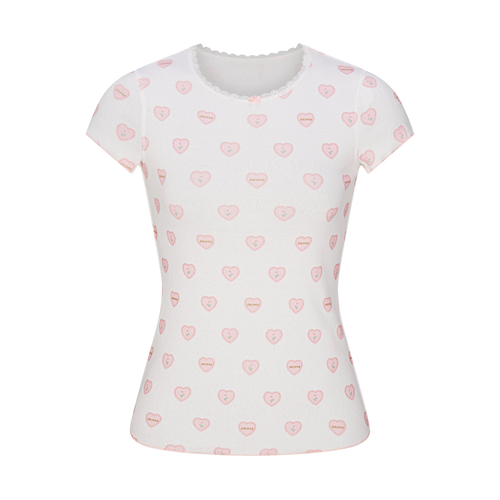 LOGO POINTELLE BABY TEE AND SHORT SET | SNOW LACE HEARTS FLAT ON A WHITE BACKGROUND | FLT