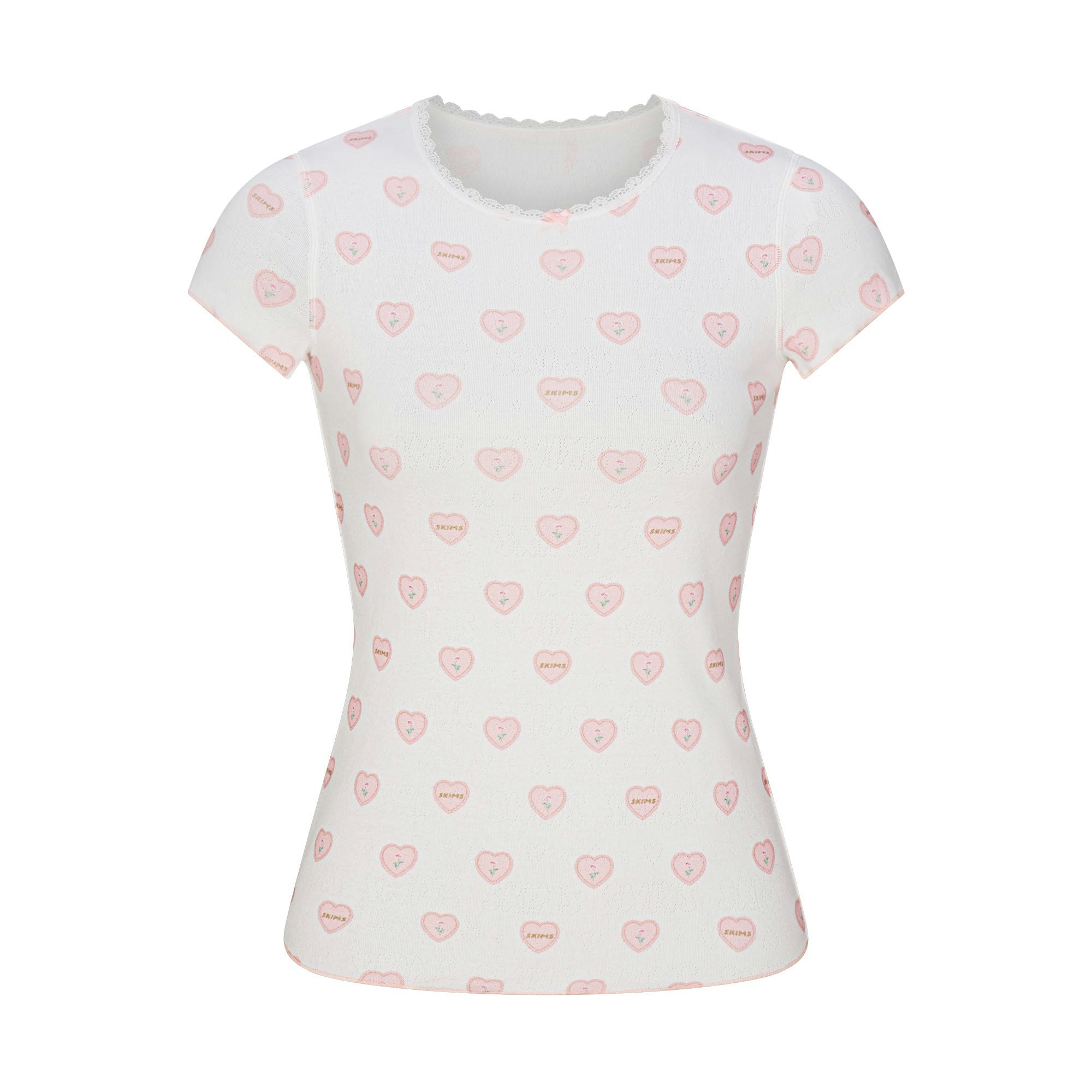 LOGO POINTELLE BABY TEE AND SHORT SET | SNOW LACE HEARTS FLAT ON A WHITE BACKGROUND | FLT