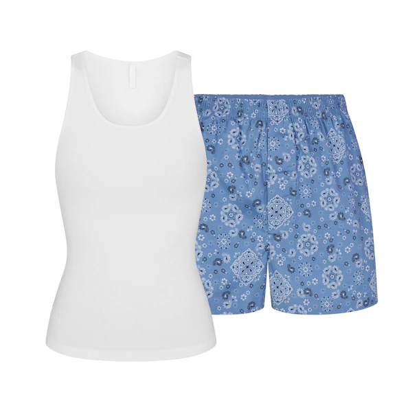 COTTON POPLIN BOXER SLEEP SET | ARCTIC SNOW BANDANA FLAT ON A WHITE BACKGROUND | FLT