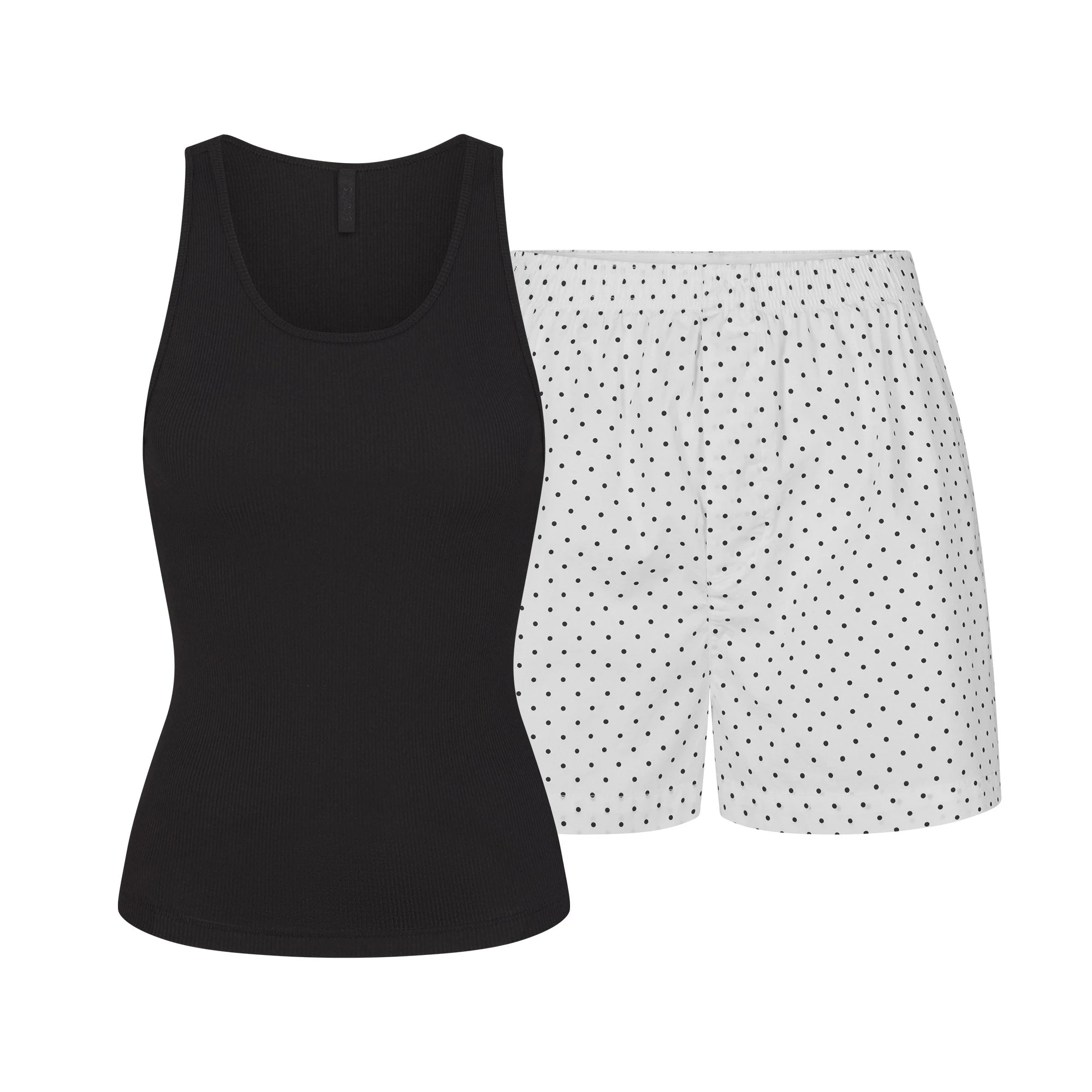 COTTON POPLIN BOXER SLEEP SET | ONYX DOT FLAT ON A WHITE BACKGROUND | FLT