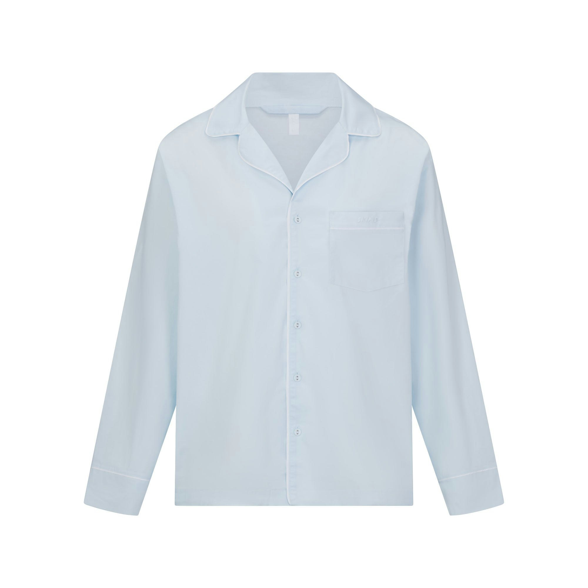 COTTON POPLIN SLEEP LONG SLEEVE AND BOXER SET | BABY BLUE CONTRAST ADDITIONAL FABRIC DETAILS