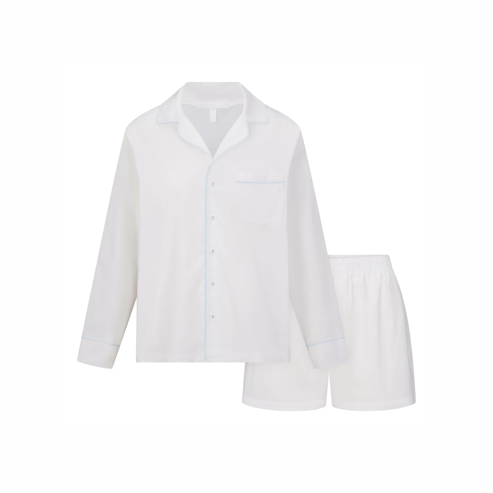 COTTON POPLIN SLEEP LONG SLEEVE AND BOXER SET | SNOW CONTRAST LAYS FLAT ON A WHITE BACKGROUND | FLT 