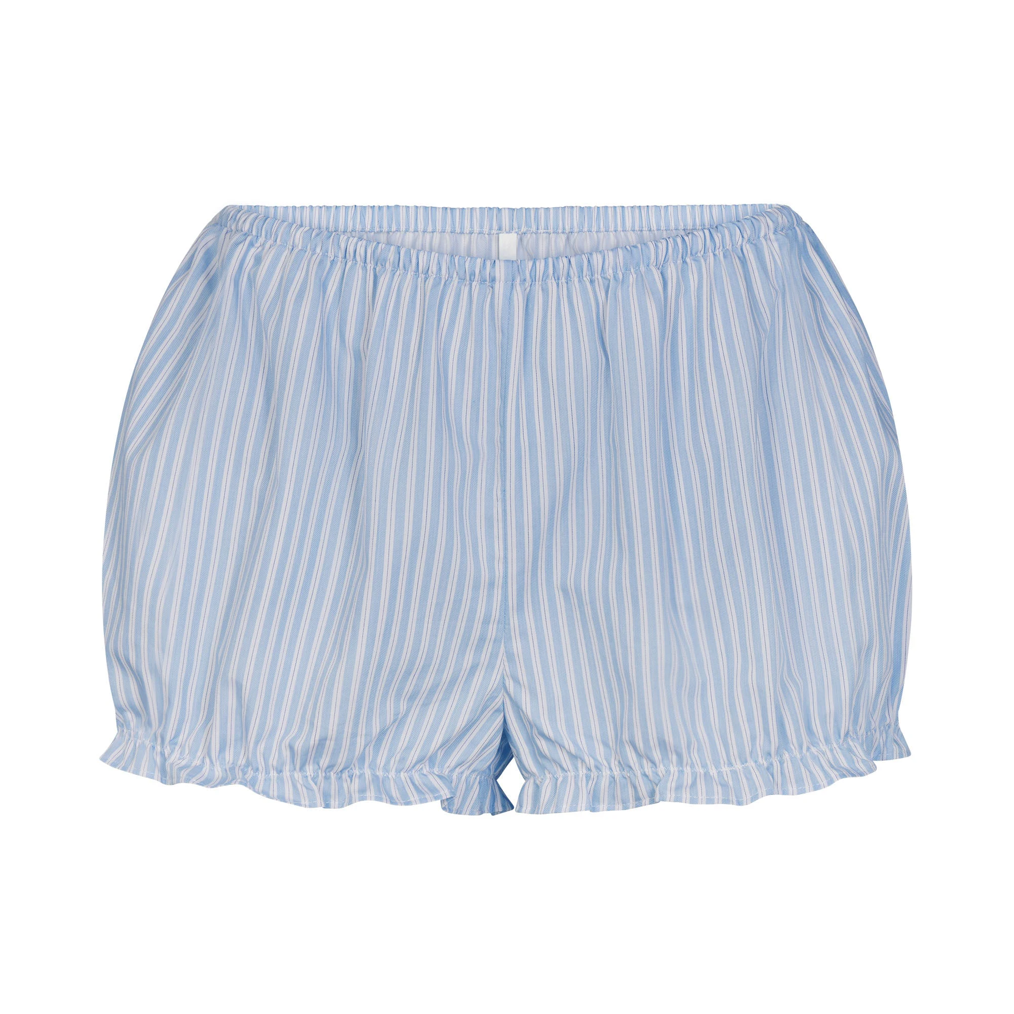 COTTON POPLIN SLEEP CROPPED BUTTON UP AND BLOOMER SET | MARINA MESH STRIPE ON A MODEL | FOCUS: 0.0, 1.0, 0.9
